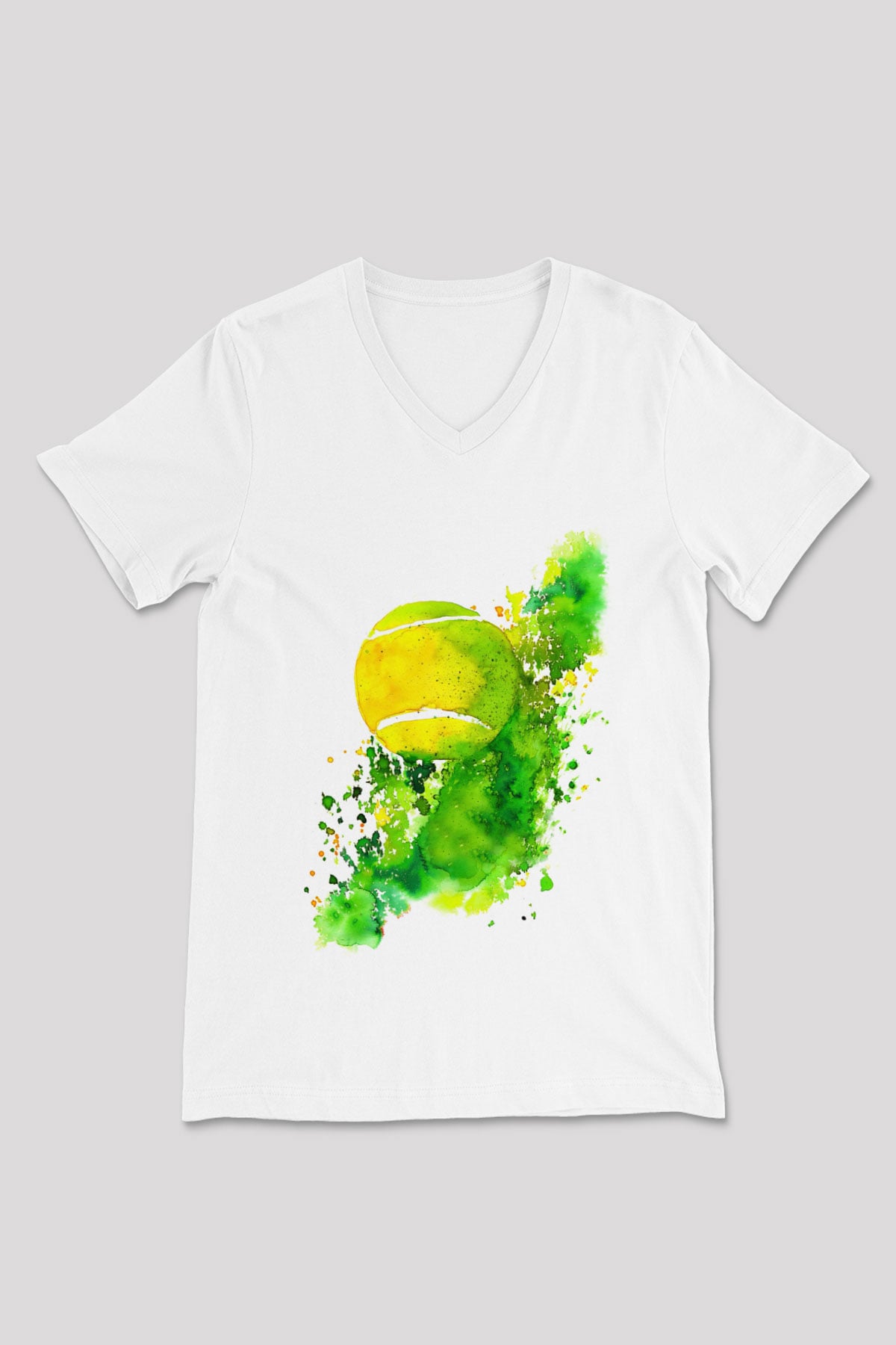 Tenis Beyaz Unisex V Yaka Tişört T-Shirt