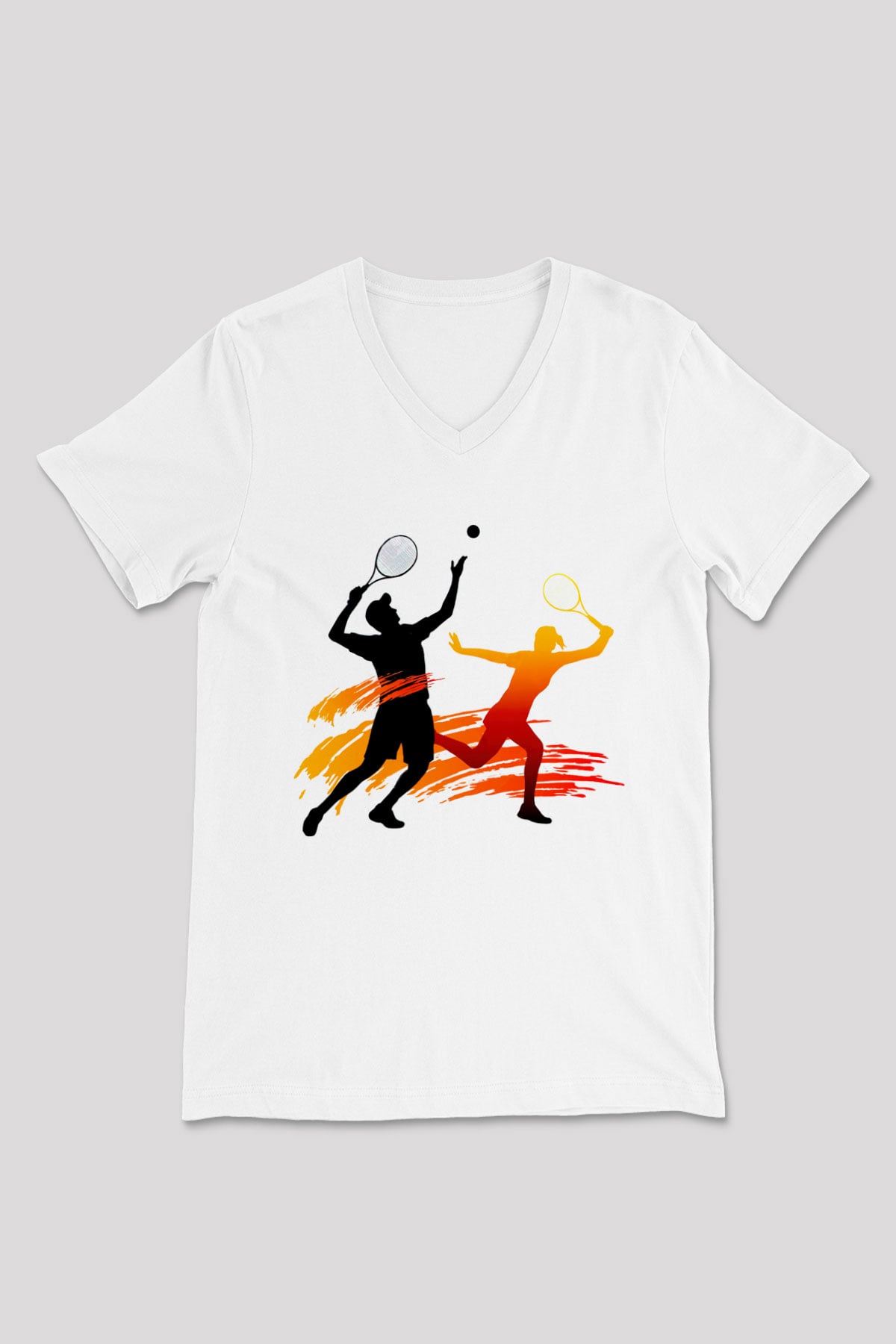 Tenis Beyaz Unisex V Yaka Tişört T-Shirt