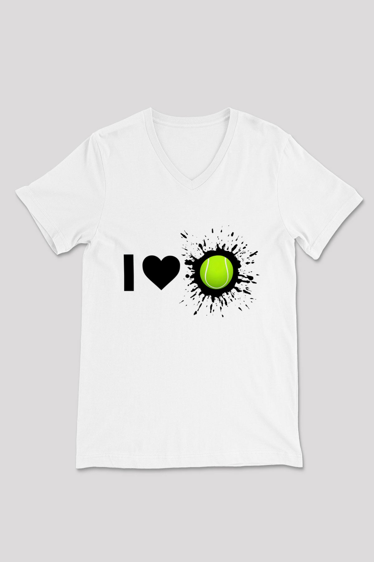 Tenis Beyaz Unisex V Yaka Tişört T-Shirt
