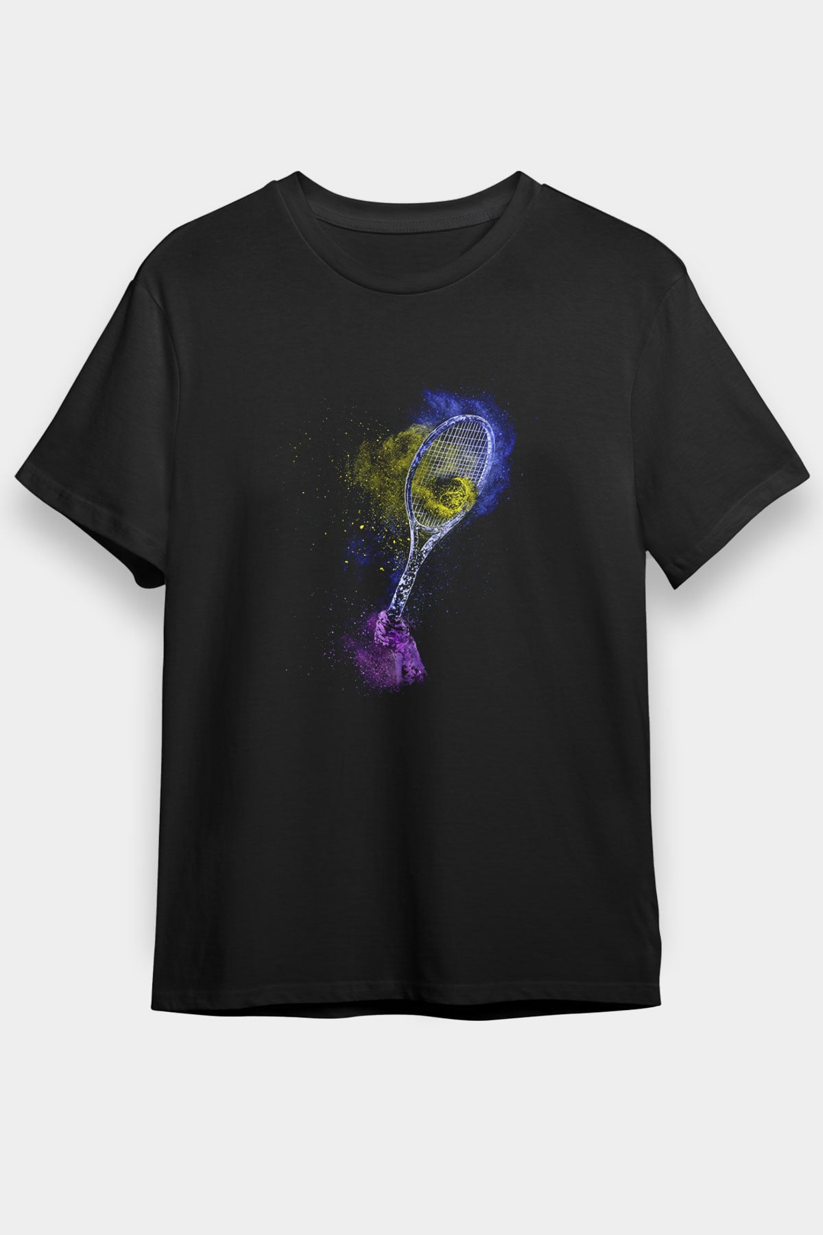 Tenis - Tennis Baskılı Unisex Siyah Tişört - Tshirt