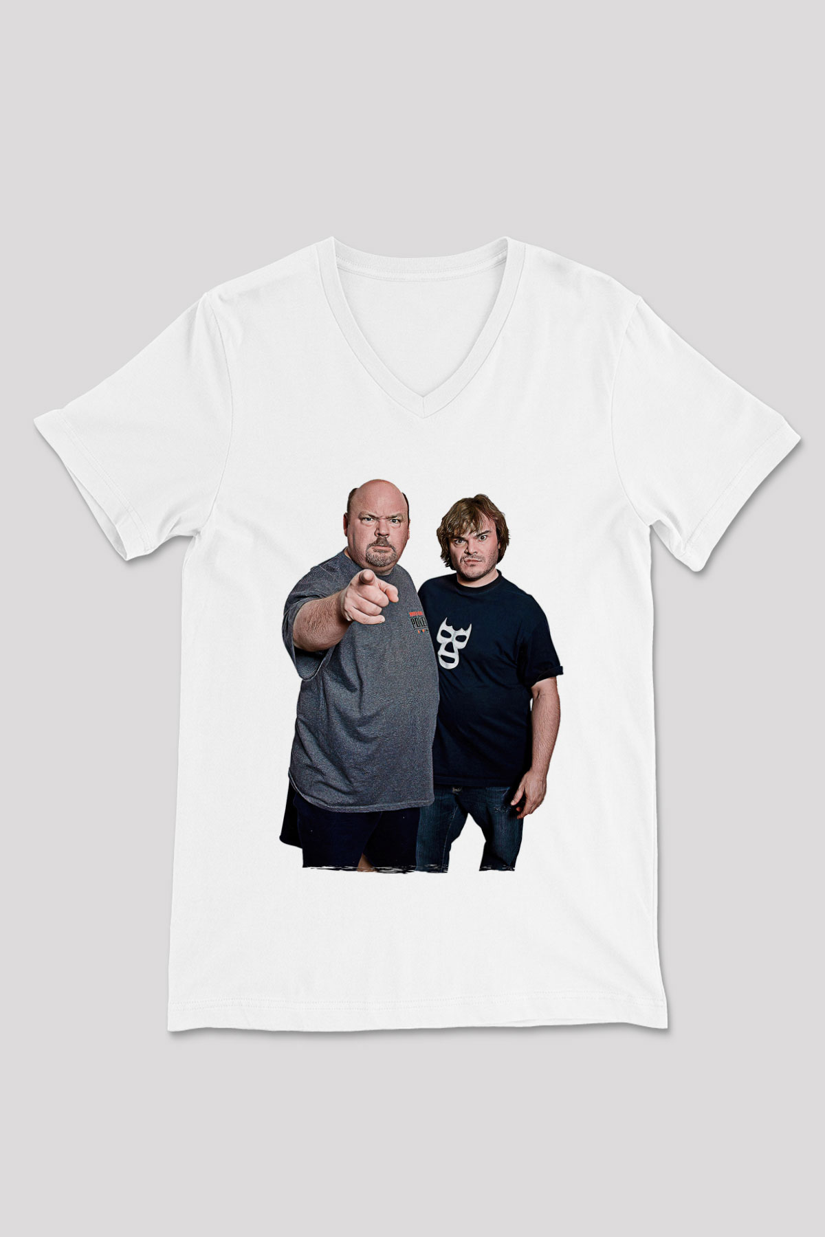 Teracious D Baskılı Beyaz Unisex V Yaka Tişört - Tshirt