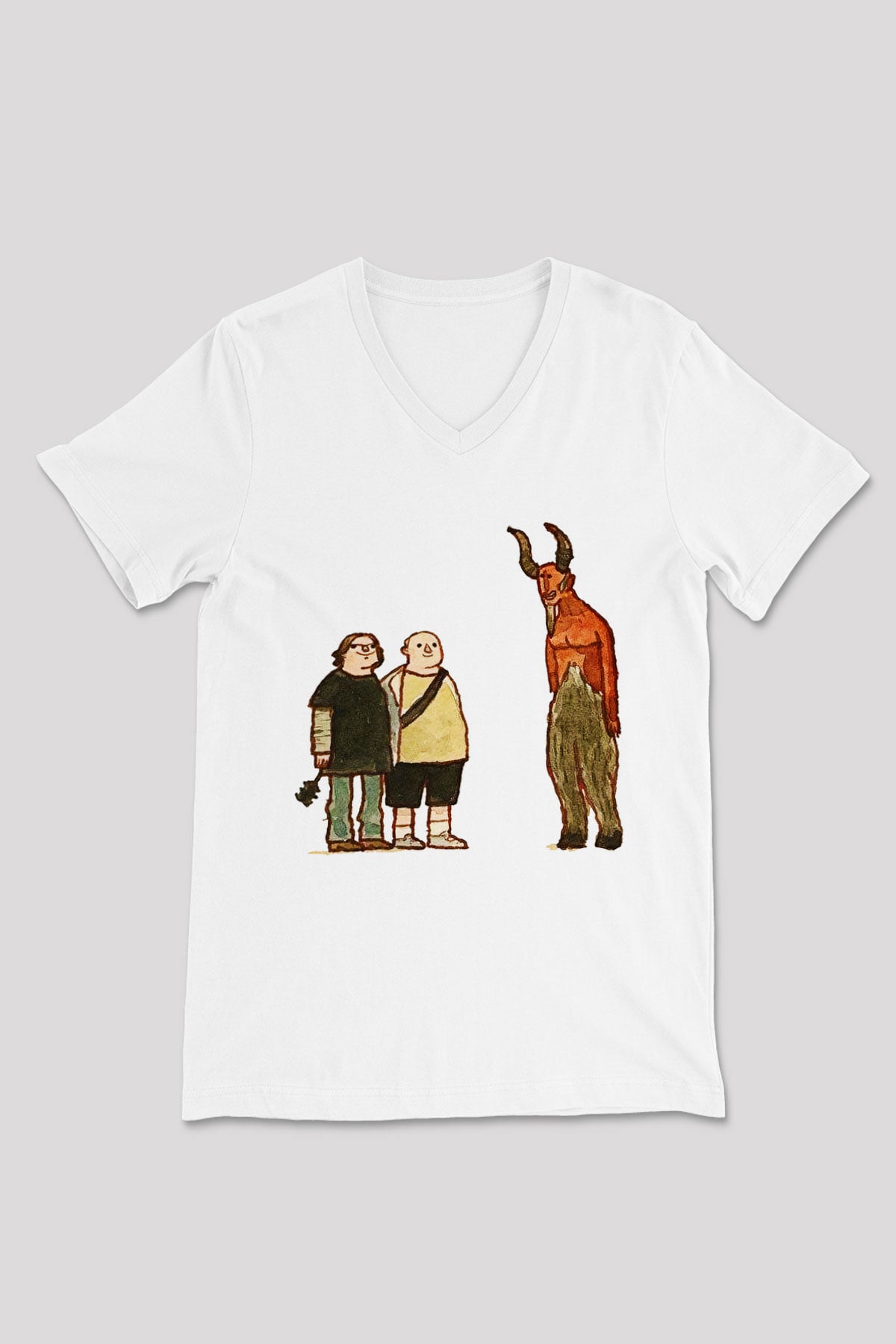 Teracious D Baskılı Beyaz Unisex V Yaka Tişört - Tshirt