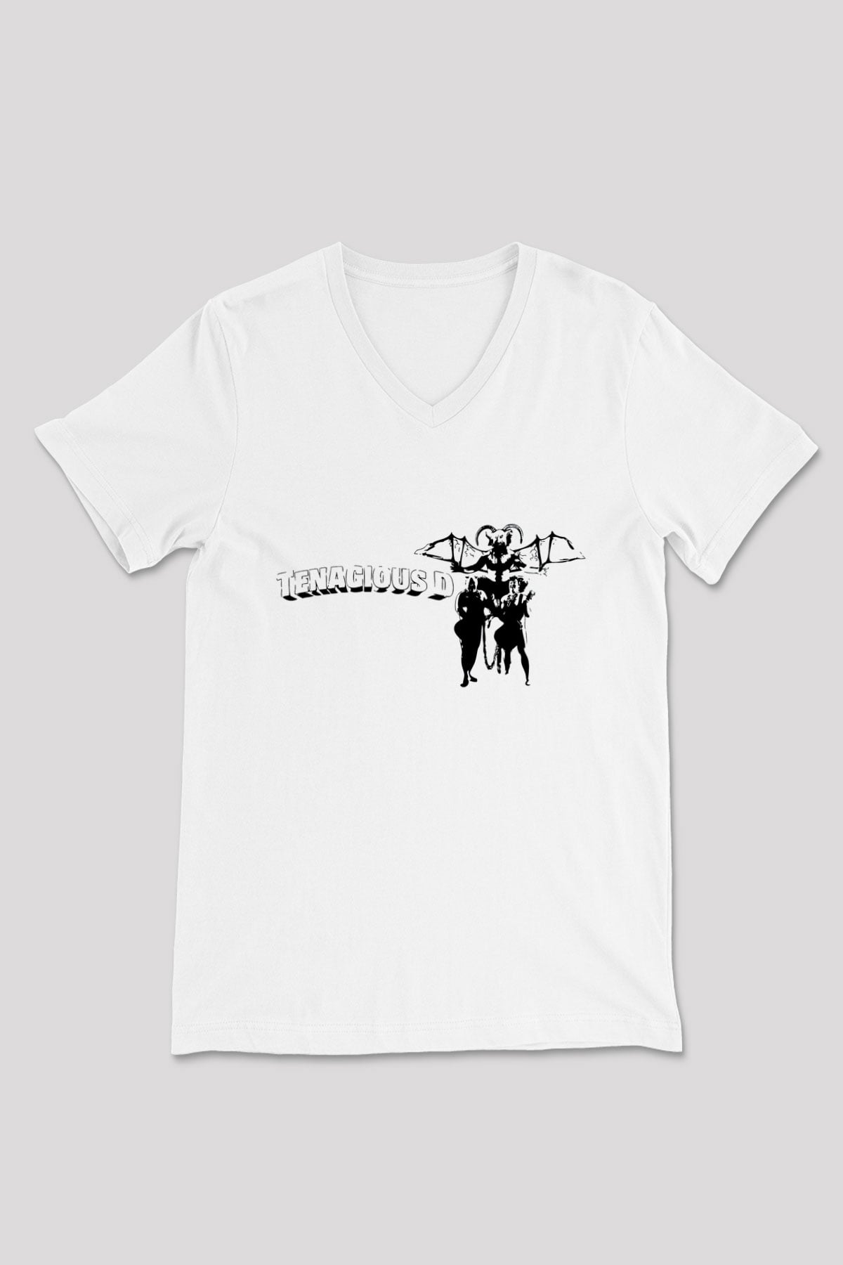 Teracious D Baskılı Beyaz Unisex V Yaka Tişört - Tshirt