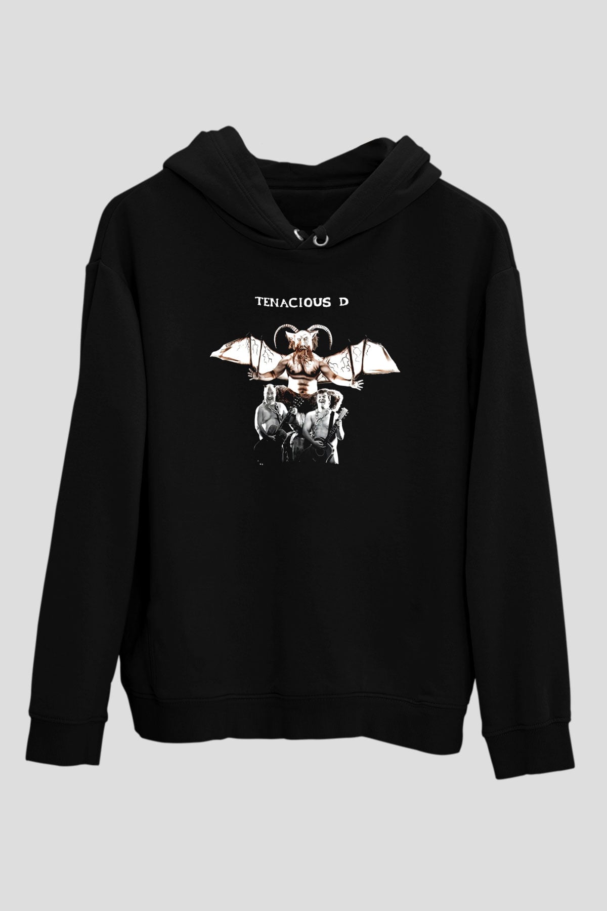 Teracious D Baskılı Unisex Siyah Kapüşonlu Sweatshirt