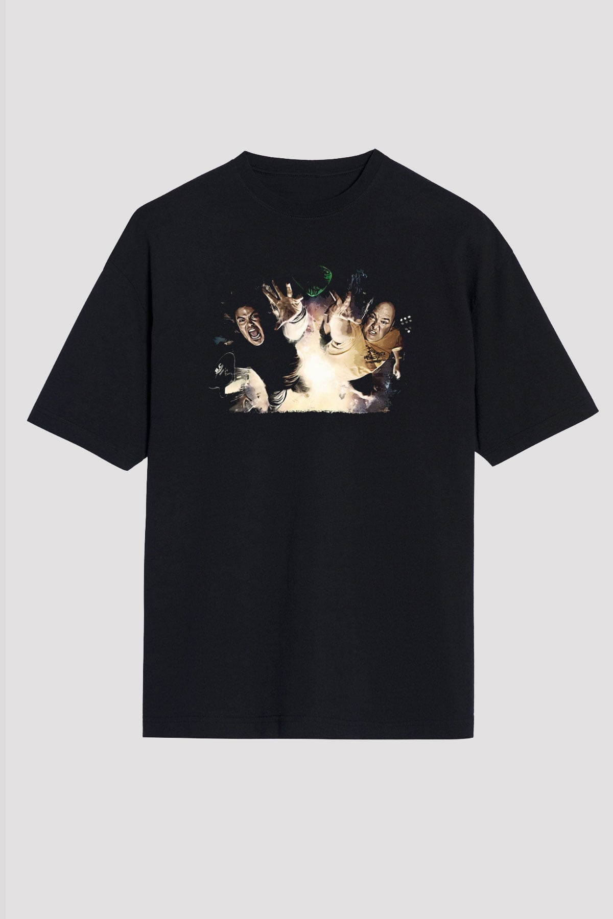 Teracious D Baskılı Unisex Siyah Oversize Tişört - Tshirt