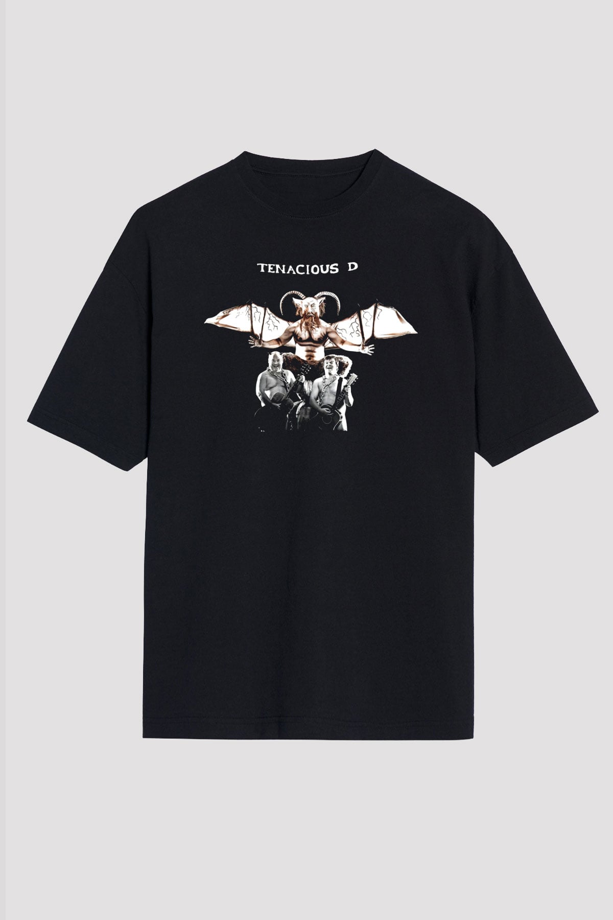 Teracious D Baskılı Unisex Siyah Oversize Tişört - Tshirt