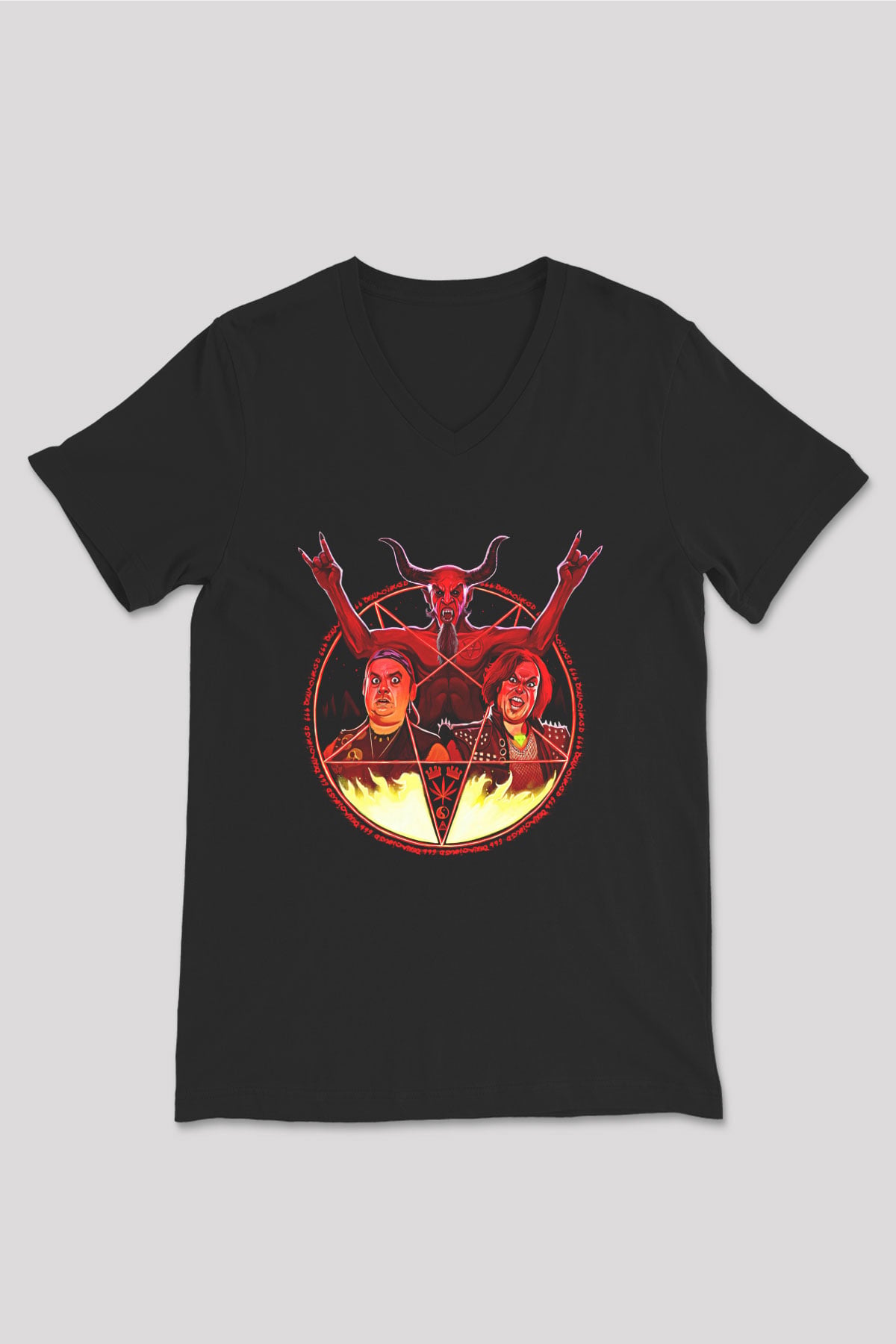 Teracious D Baskılı Unisex Siyah V Yaka Tişört - Tshirt