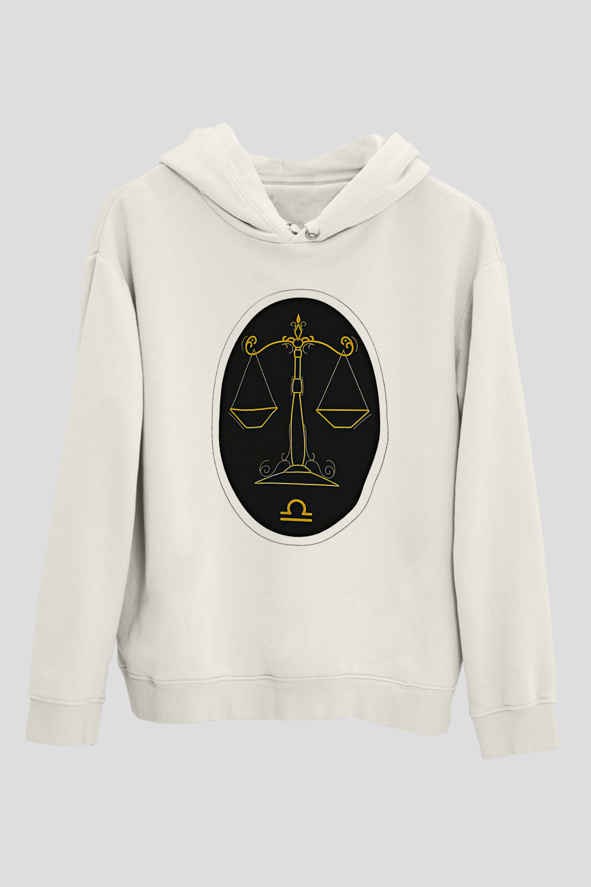 Terazi Burcu Baskılı Beyaz Unisex Hoodie
