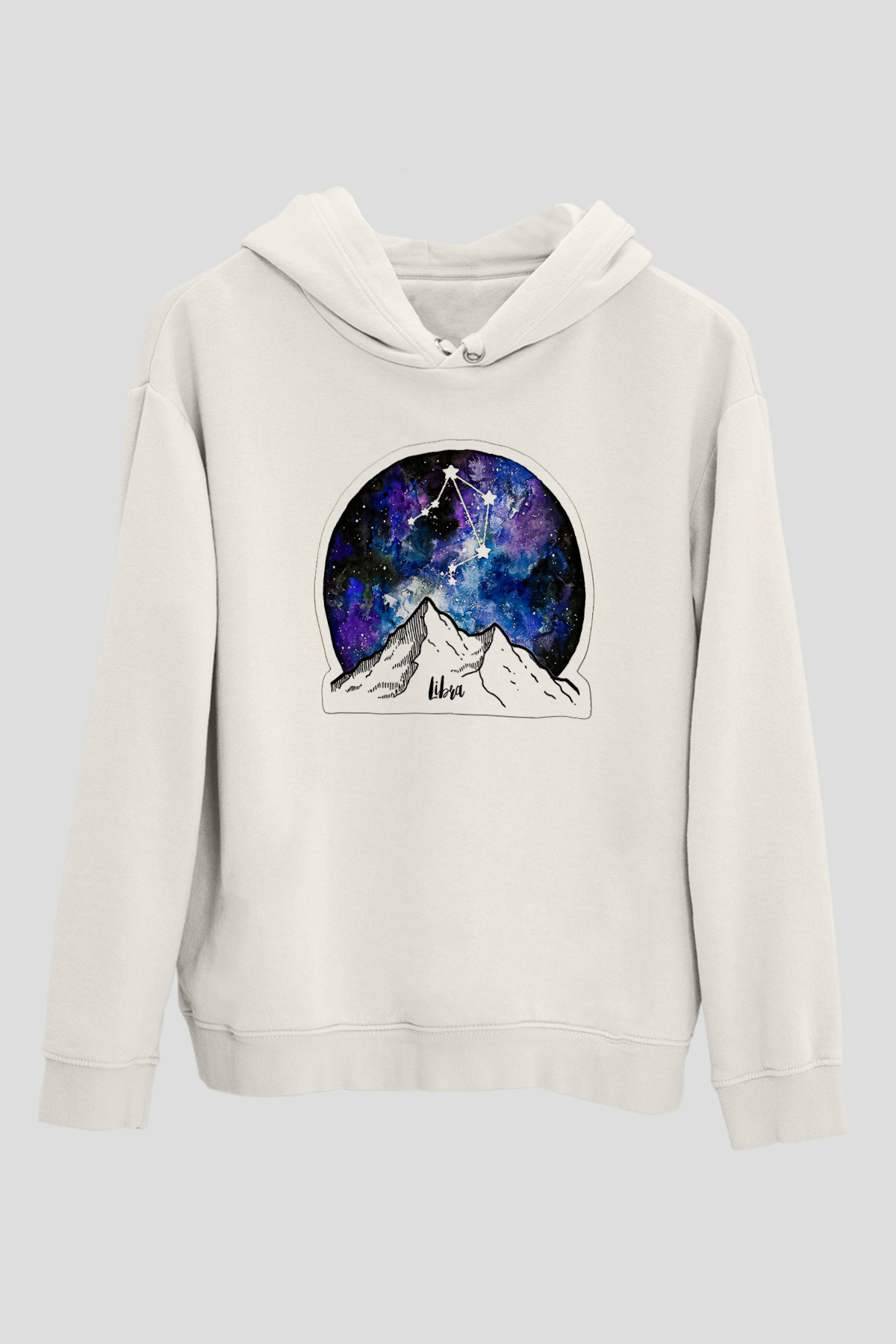 Terazi Burcu Baskılı Beyaz Unisex Hoodie