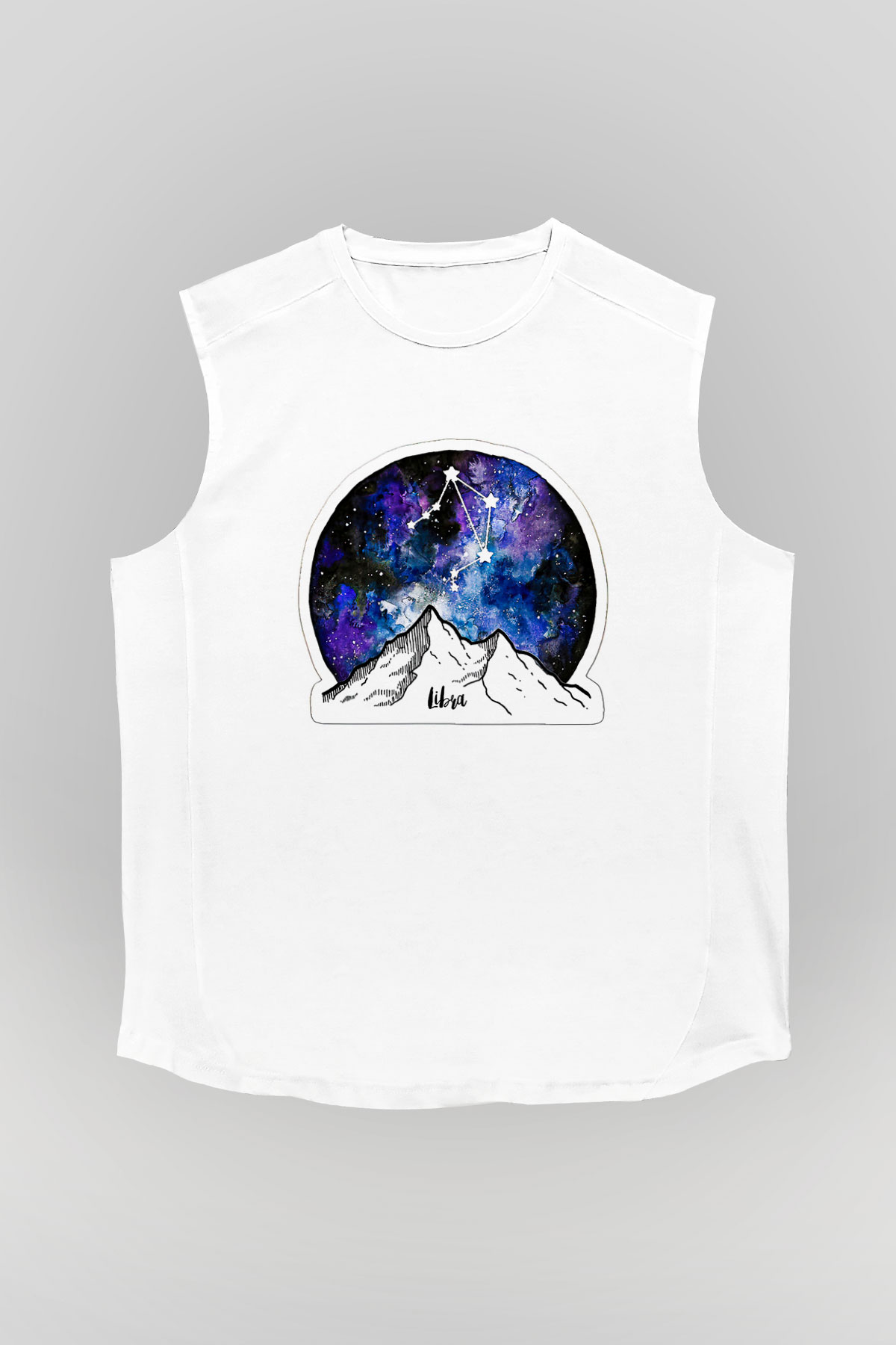 Terazi Burcu Baskılı Beyaz Unisex Kolsuz Tişört - Tshirt