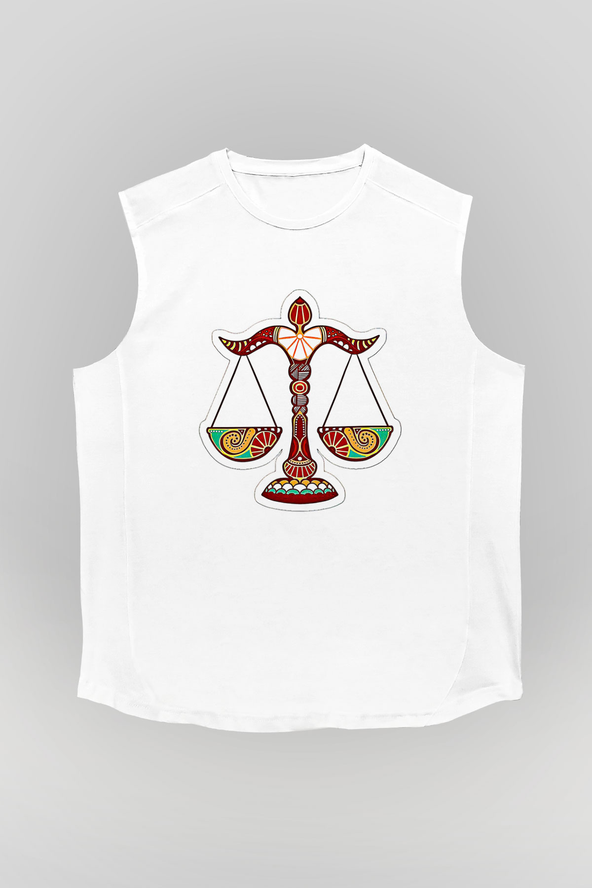 Terazi Burcu Baskılı Beyaz Unisex Kolsuz Tişört - Tshirt
