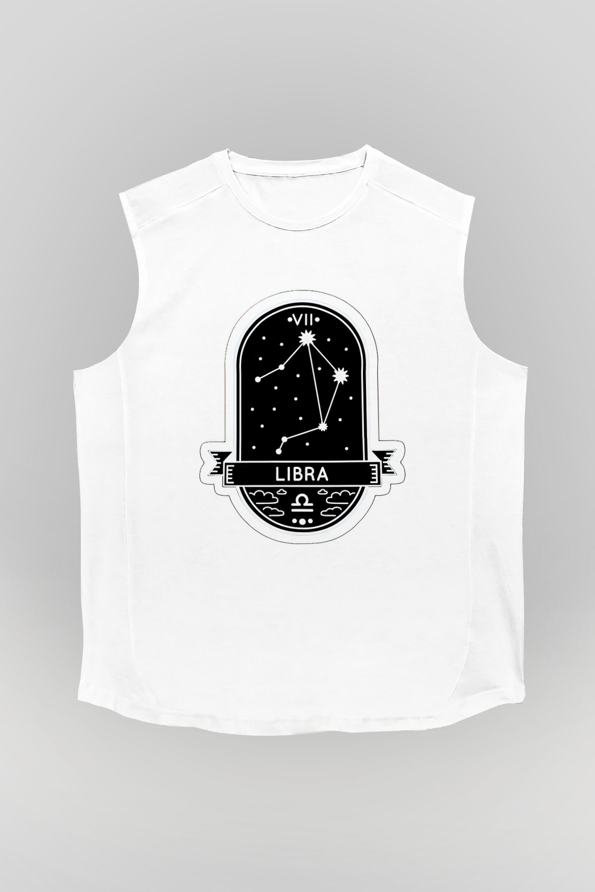 Terazi Burcu Baskılı Beyaz Unisex Kolsuz Tişört - Tshirt