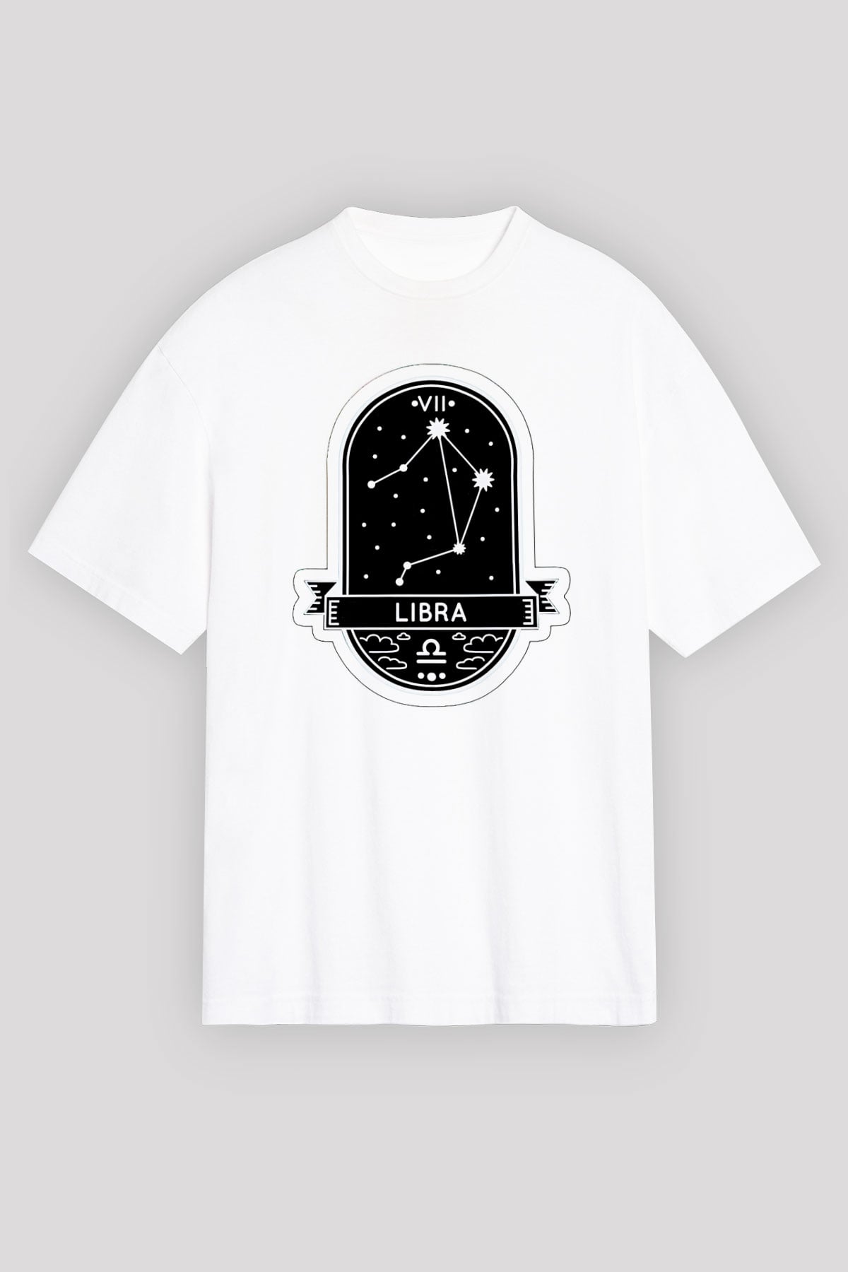 Terazi Burcu Baskılı Beyaz Unisex Oversize Tişört - Tshirt