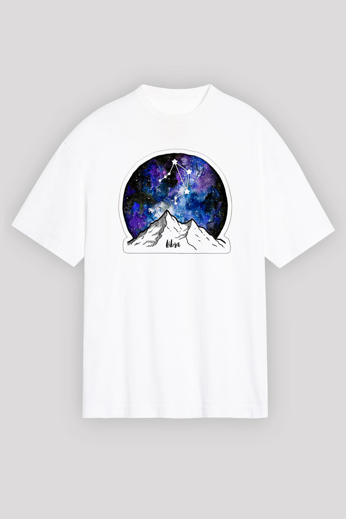 Terazi Burcu Baskılı Beyaz Unisex Oversize Tişört - Tshirt