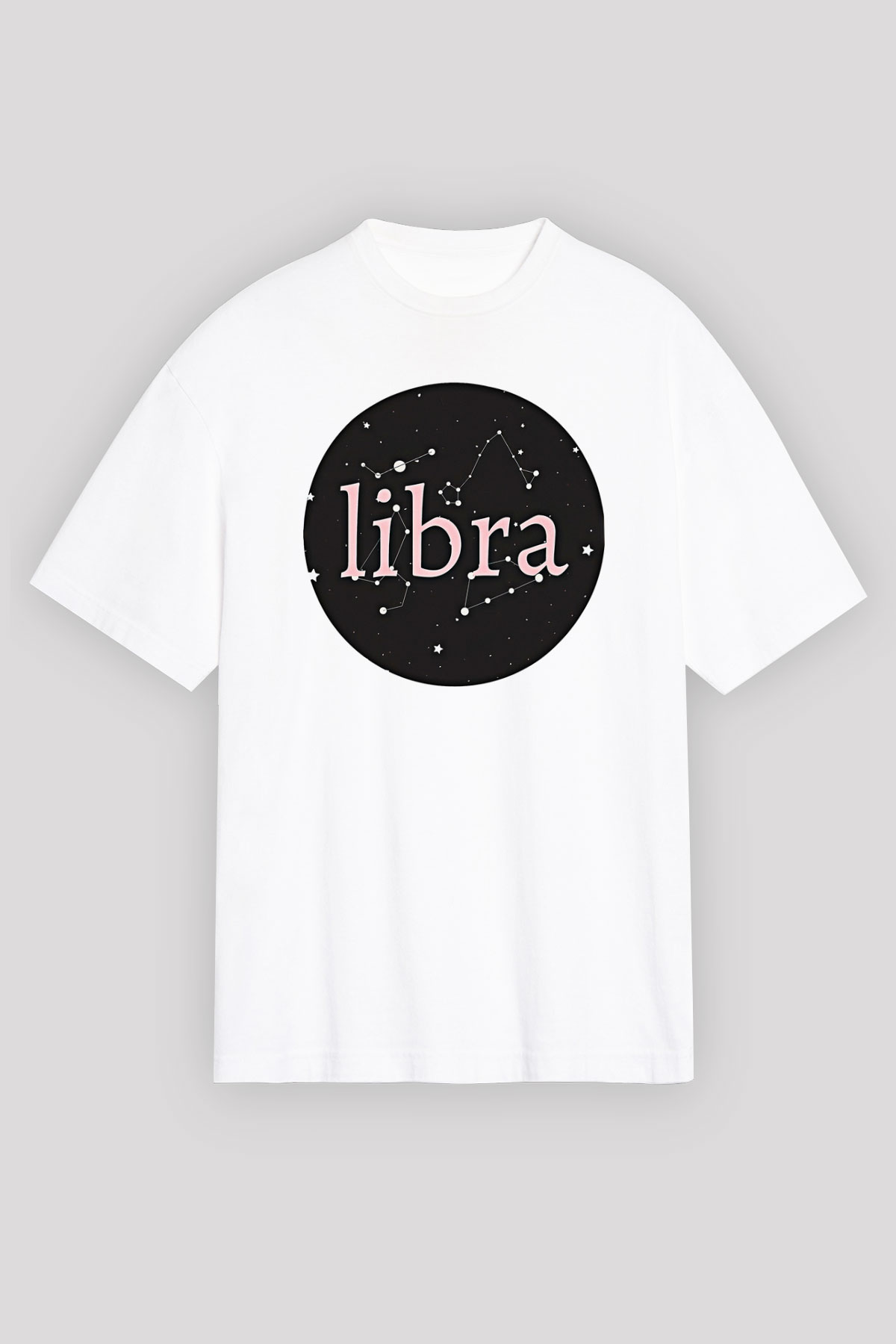 Terazi Burcu Baskılı Beyaz Unisex Oversize Tişört - Tshirt