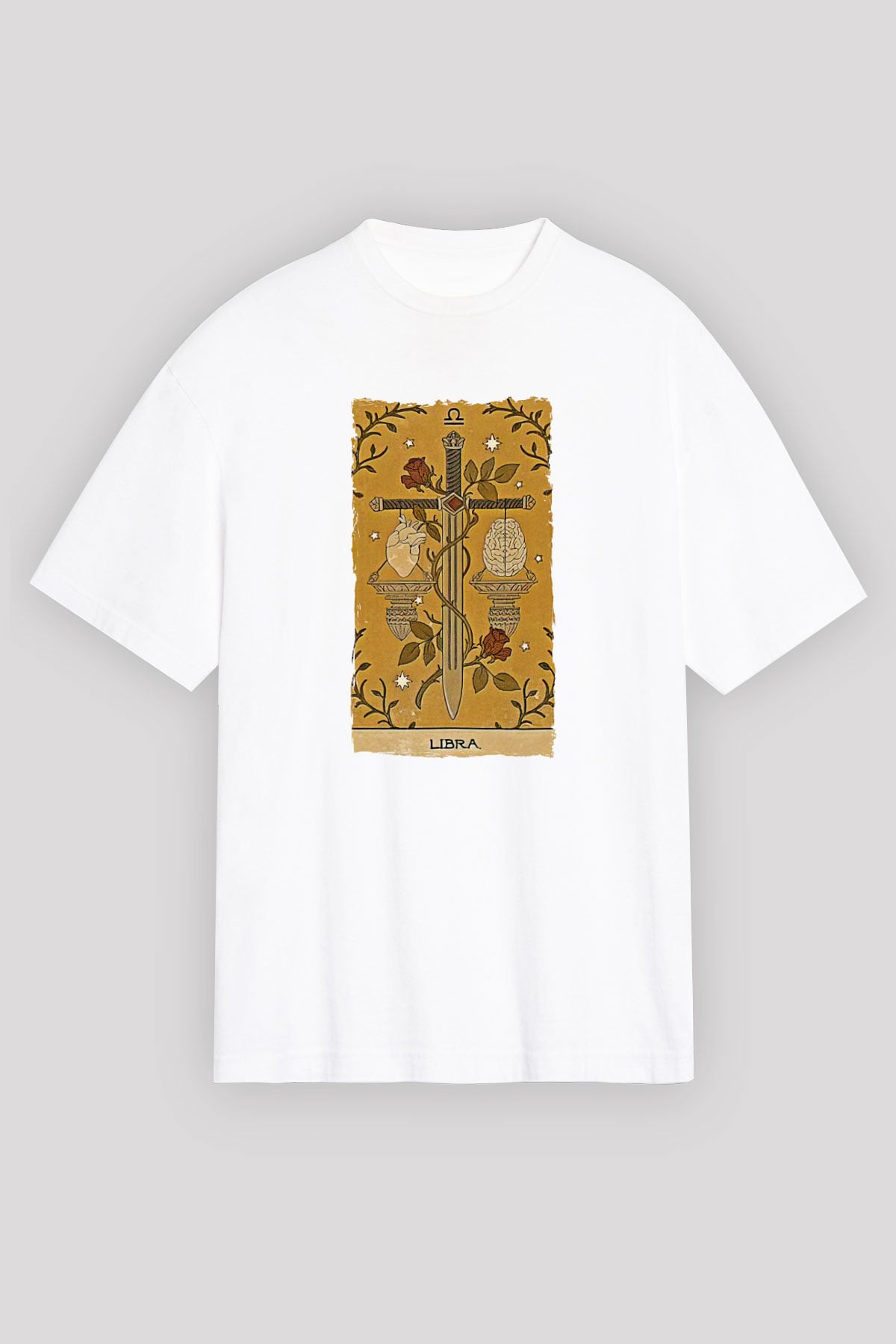 Terazi Burcu Baskılı Beyaz Unisex Oversize Tişört - Tshirt