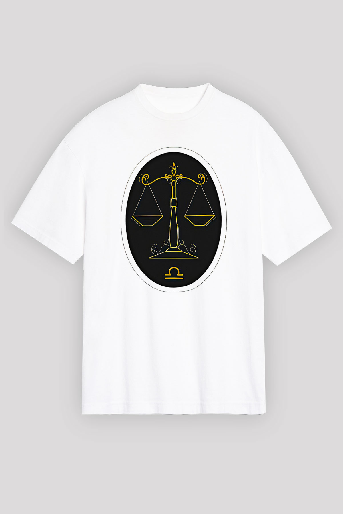 Terazi Burcu Baskılı Beyaz Unisex Oversize Tişört - Tshirt