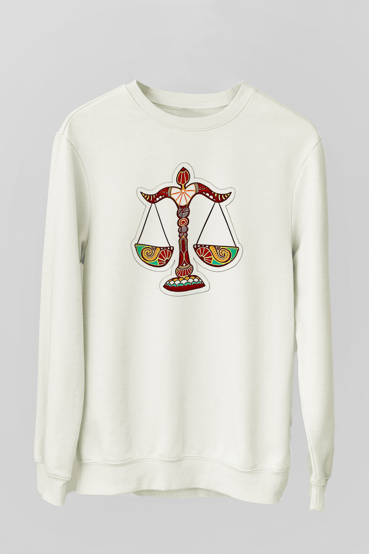 Terazi Burcu Baskılı Beyaz Unisex Sweatshirt