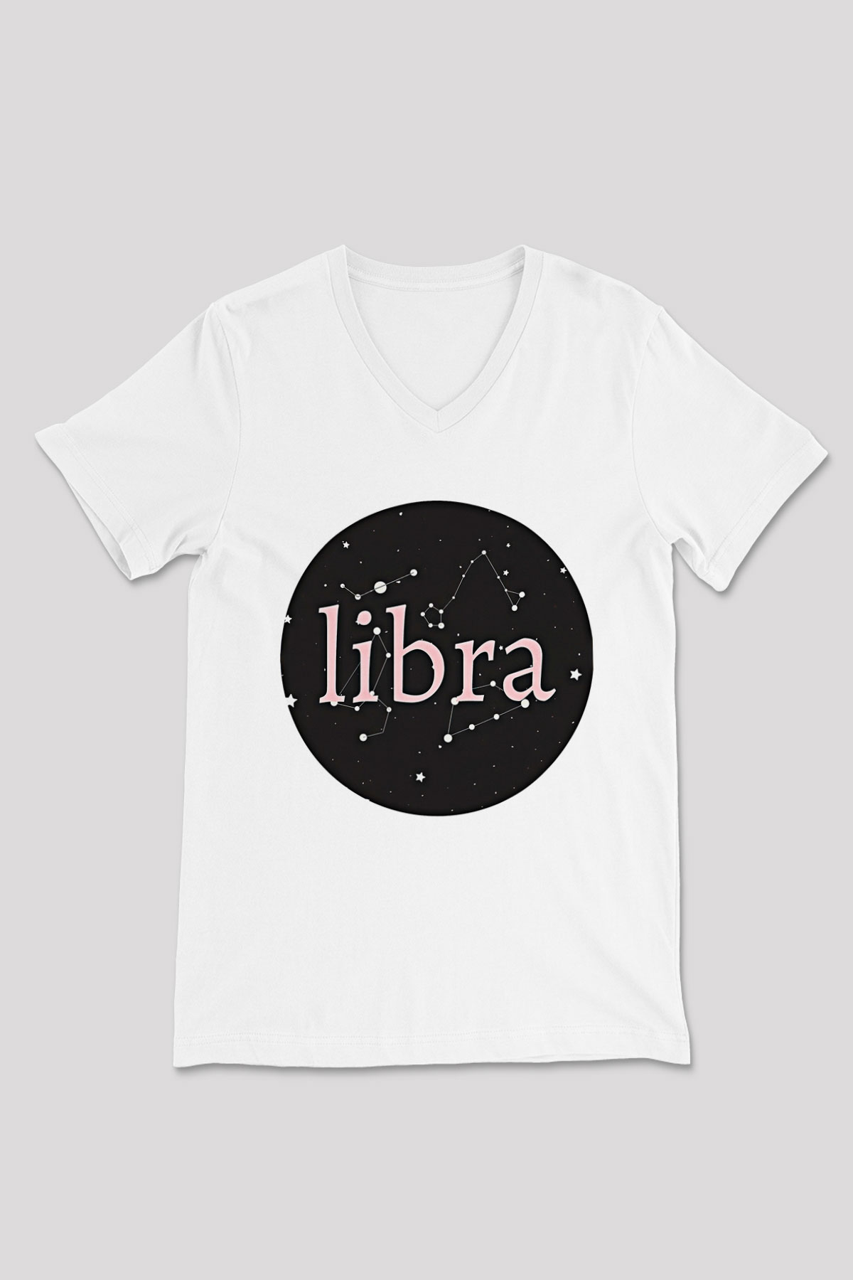Terazi Burcu Baskılı Beyaz Unisex V Yaka Tişört - Tshirt