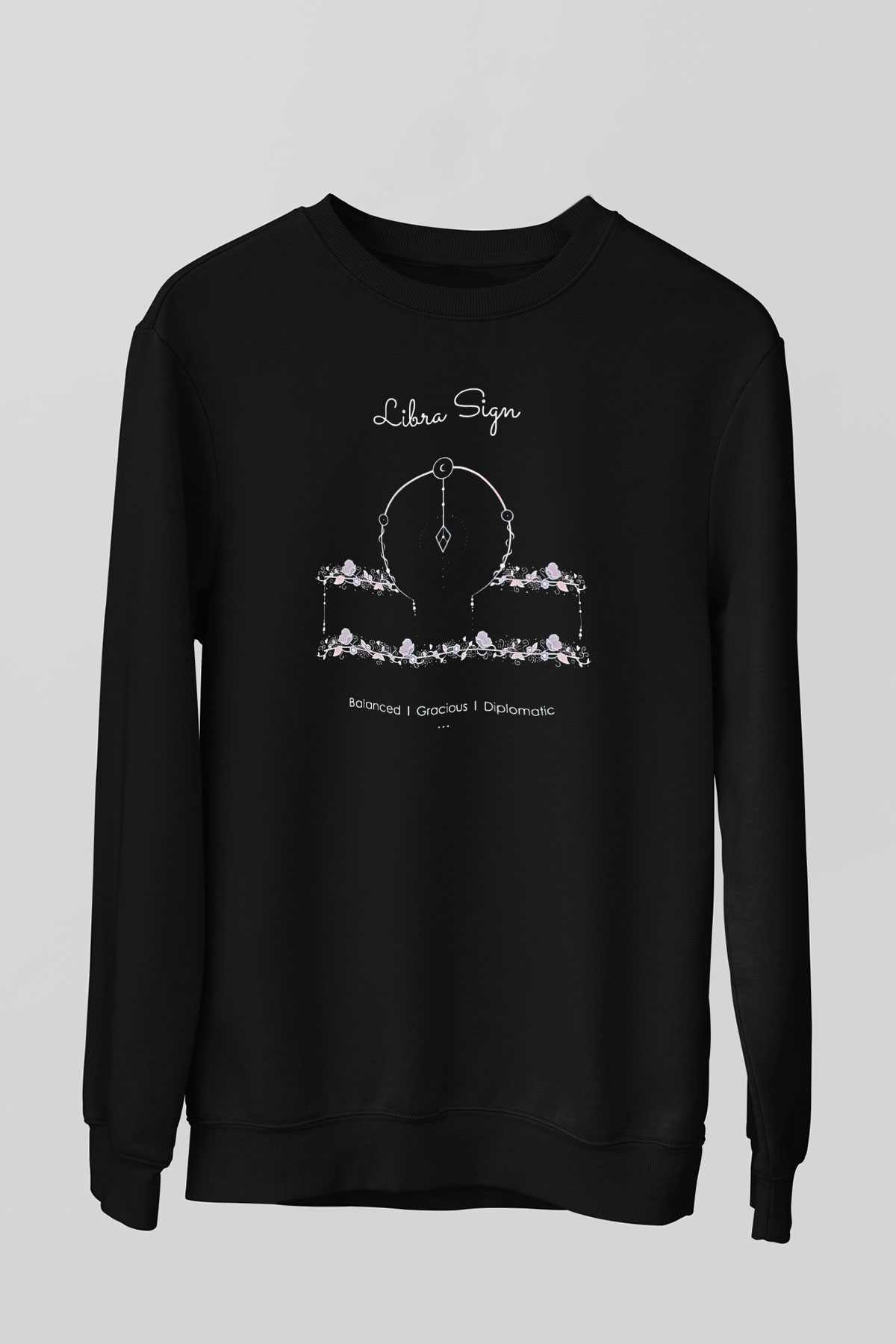 Terazi Burcu Baskılı Unisex Siyah Sweatshirt