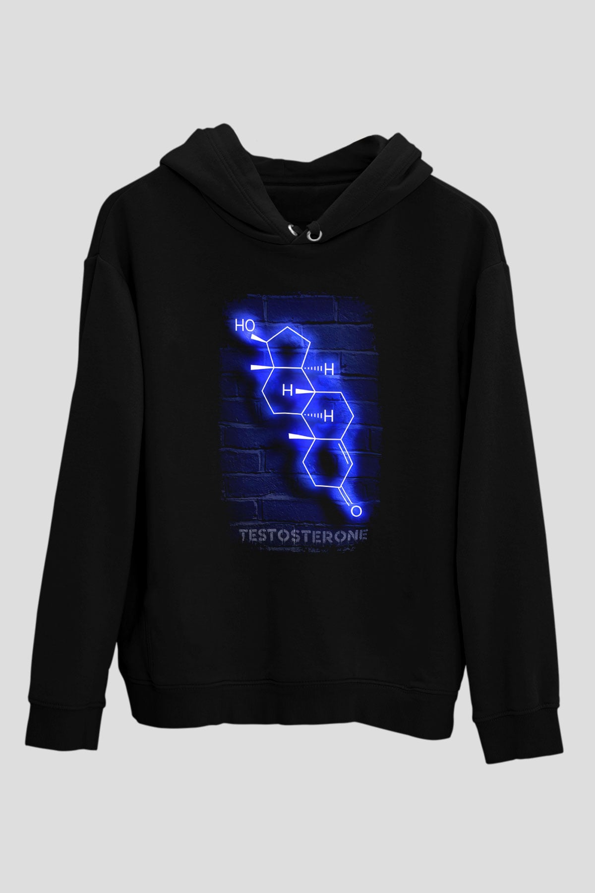 Testosteron Molekülü Neon Baskılı Unisex Siyah Kapüşonlu Sweatshirt