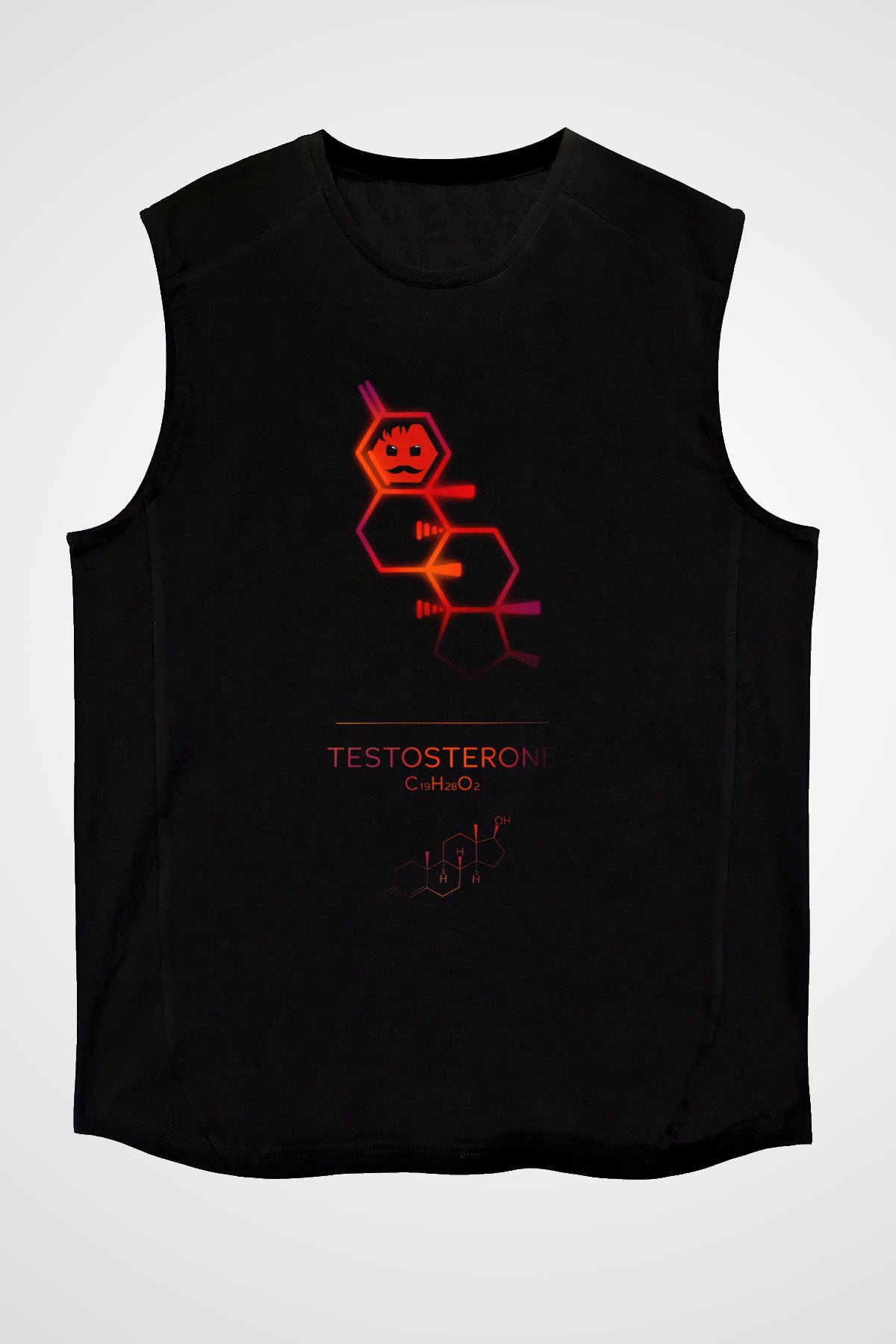 Testosterone Molekülü Baskılı Unisex Kolsuz Siyah Tişört - Tshirt