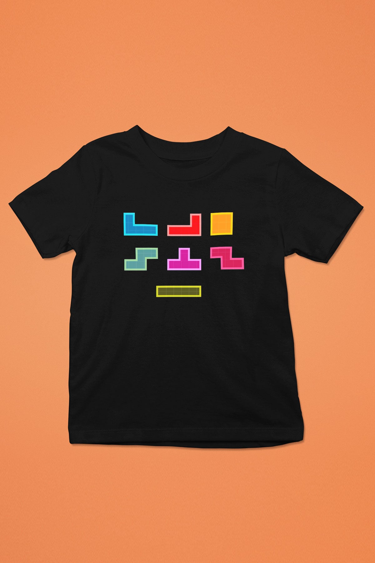 Tetris Baskılı Siyah Unisex Çocuk Tişört