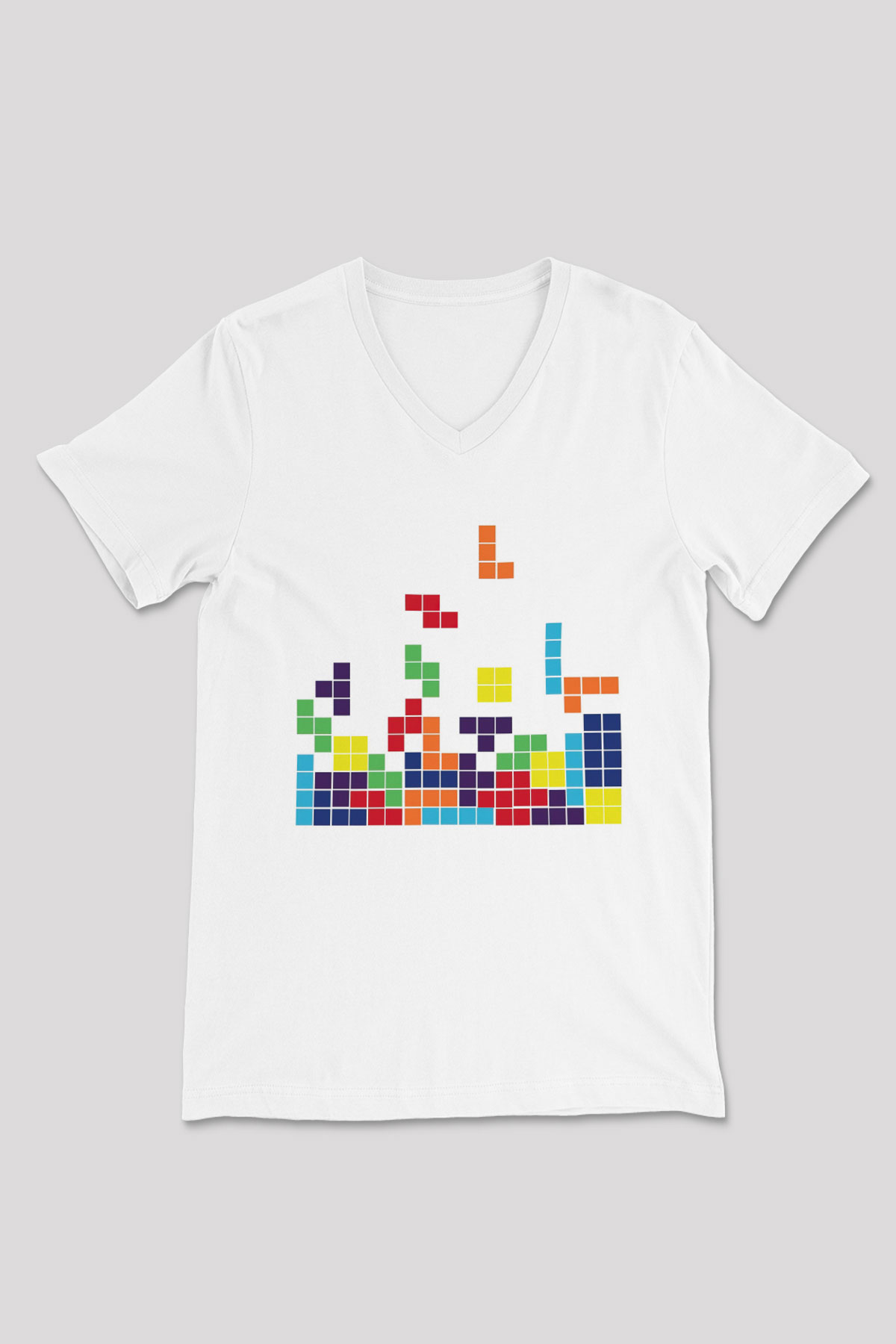 Tetris Beyaz Unisex V Yaka Tişört
