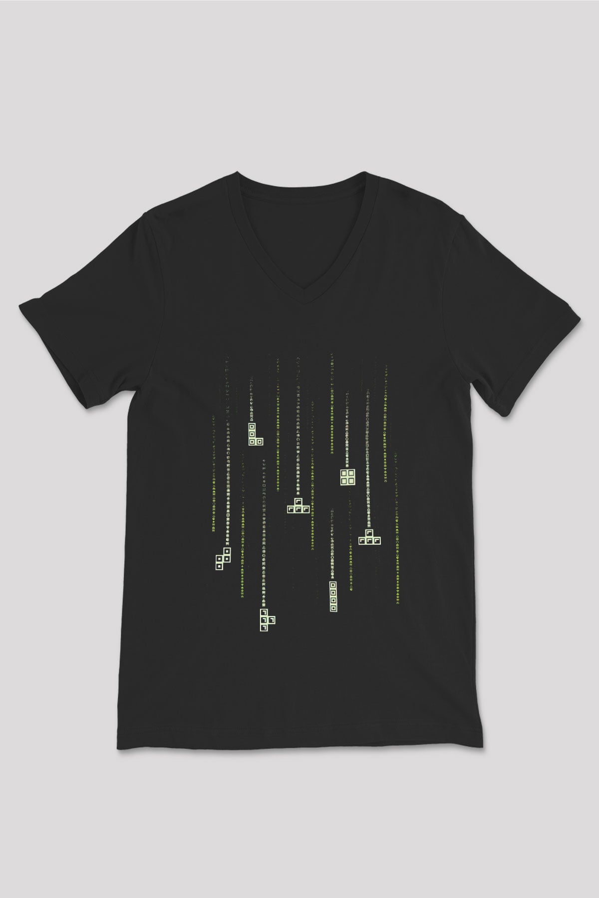 Tetris Siyah Unisex  V Yaka Tişört