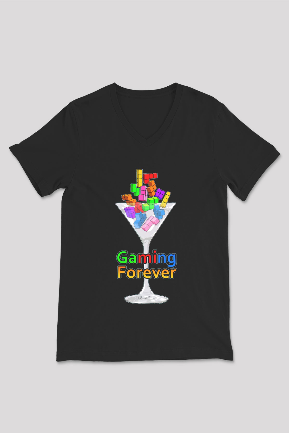 Tetris Siyah Unisex  V Yaka Tişört