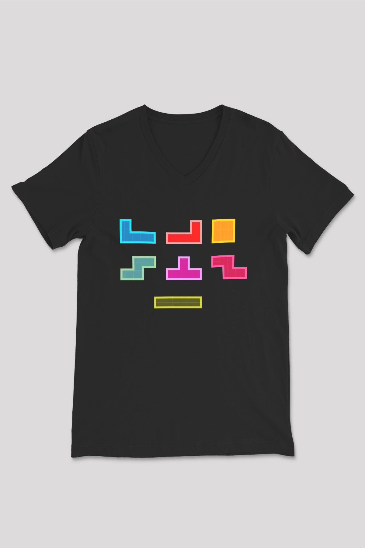 Tetris Siyah Unisex V Yaka Tişört