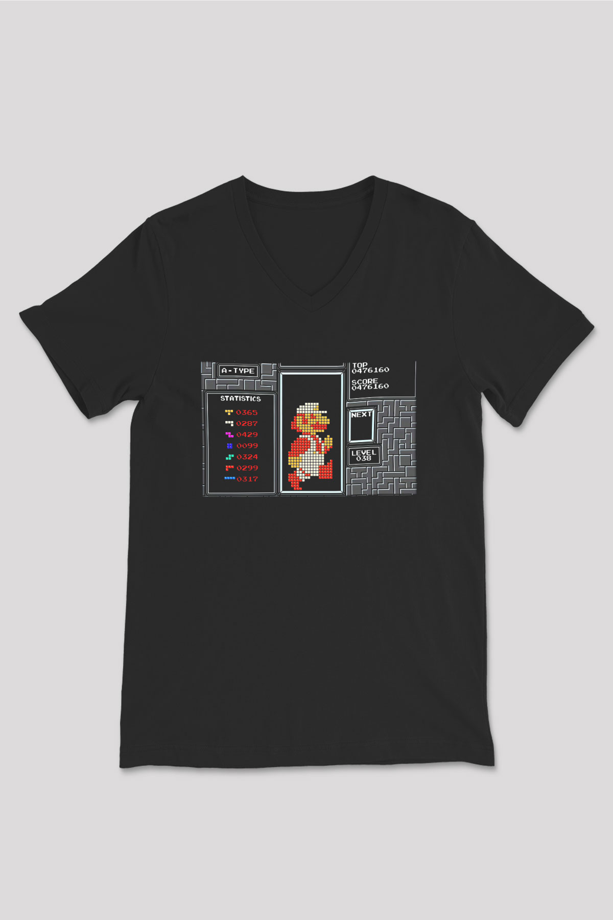 Tetris Siyah Unisex V Yaka Tişört