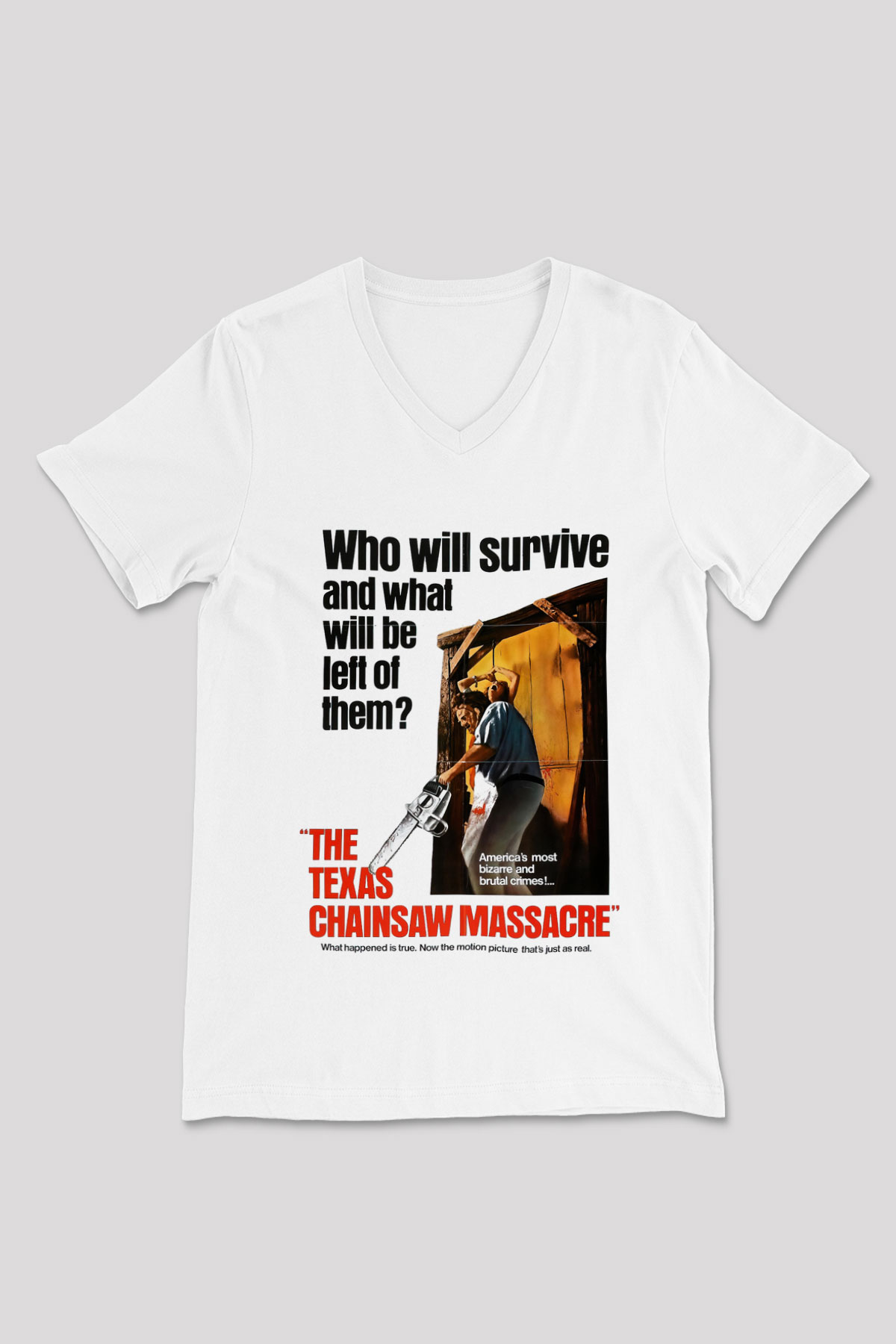 Texas Chain Saw Massacre Beyaz Unisex V Yaka Tişört
