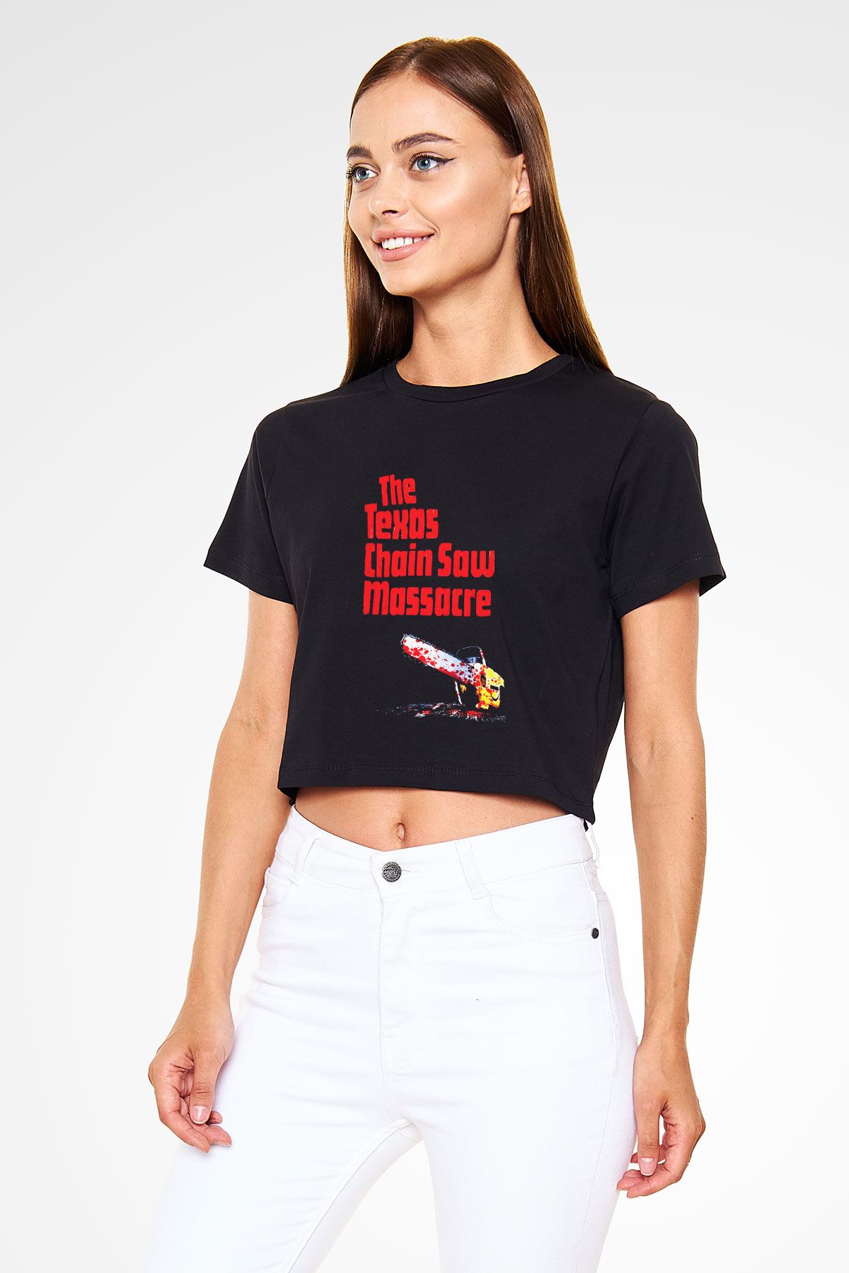 Texas Chain Saw Massacre Siyah Crop Top Tişört