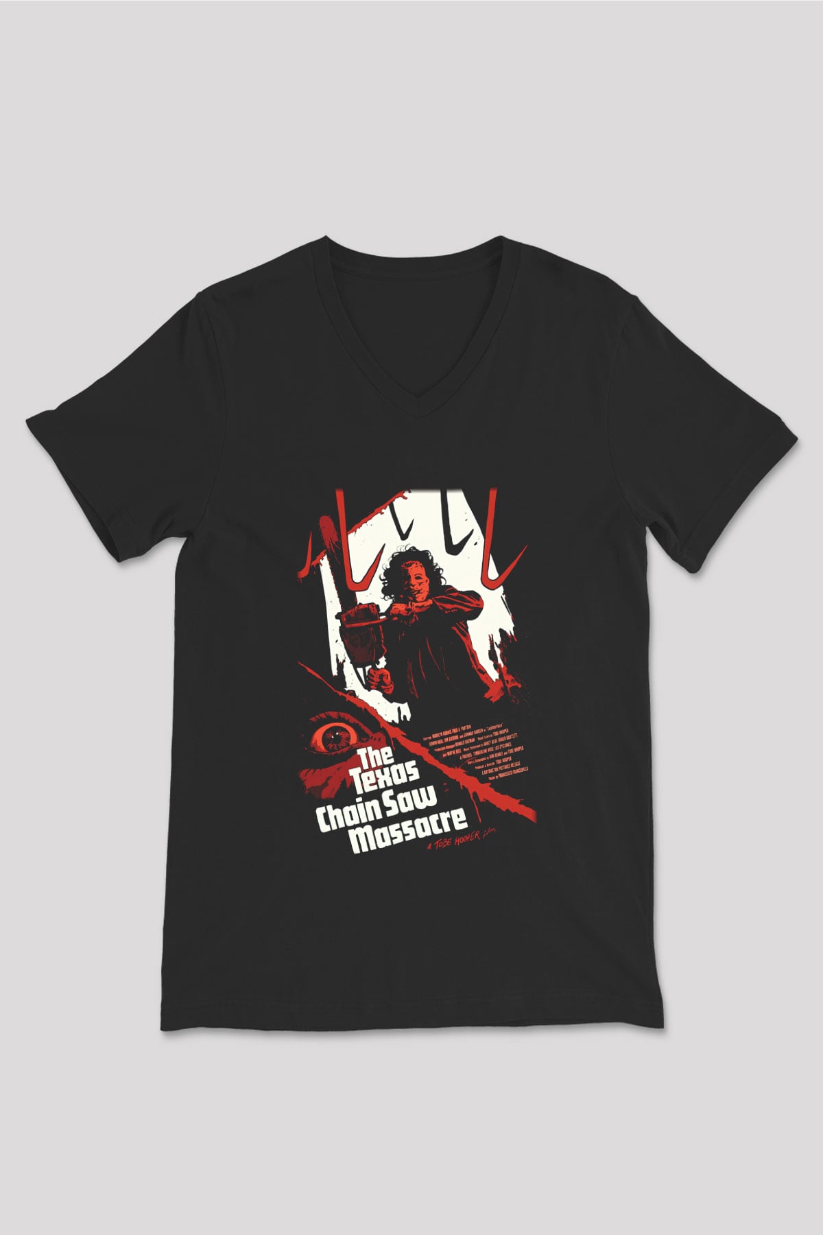 Texas Chain Saw Massacre Siyah Unisex V Yaka Tişört