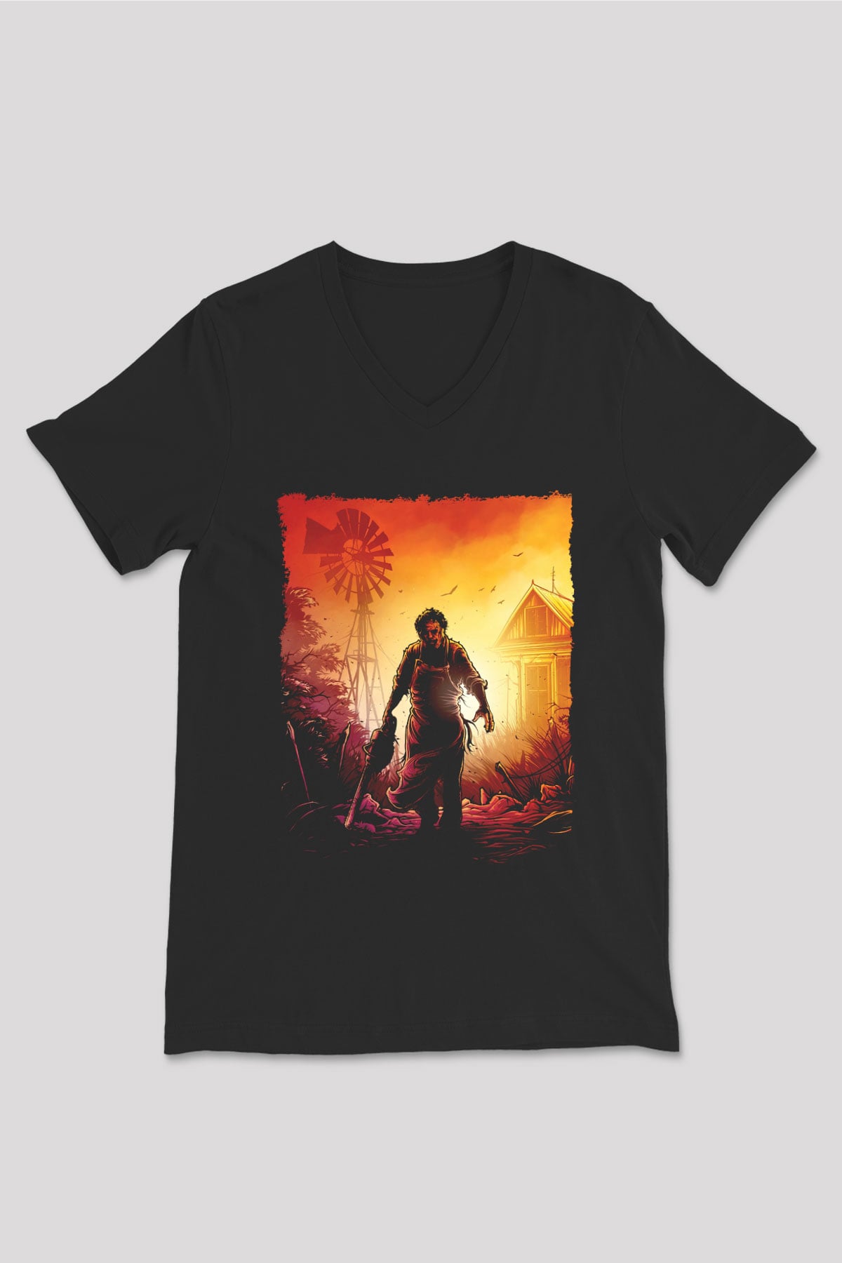 Texas Chain Saw Massacre Siyah Unisex  V Yaka Tişört