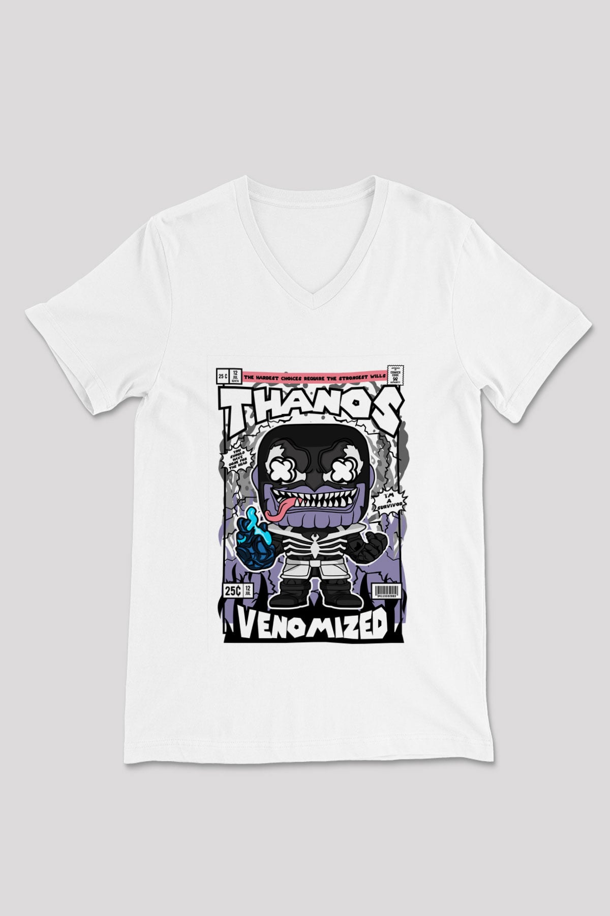 Thanos Venomized Baskılı Unisex Beyaz V Yaka Tişört