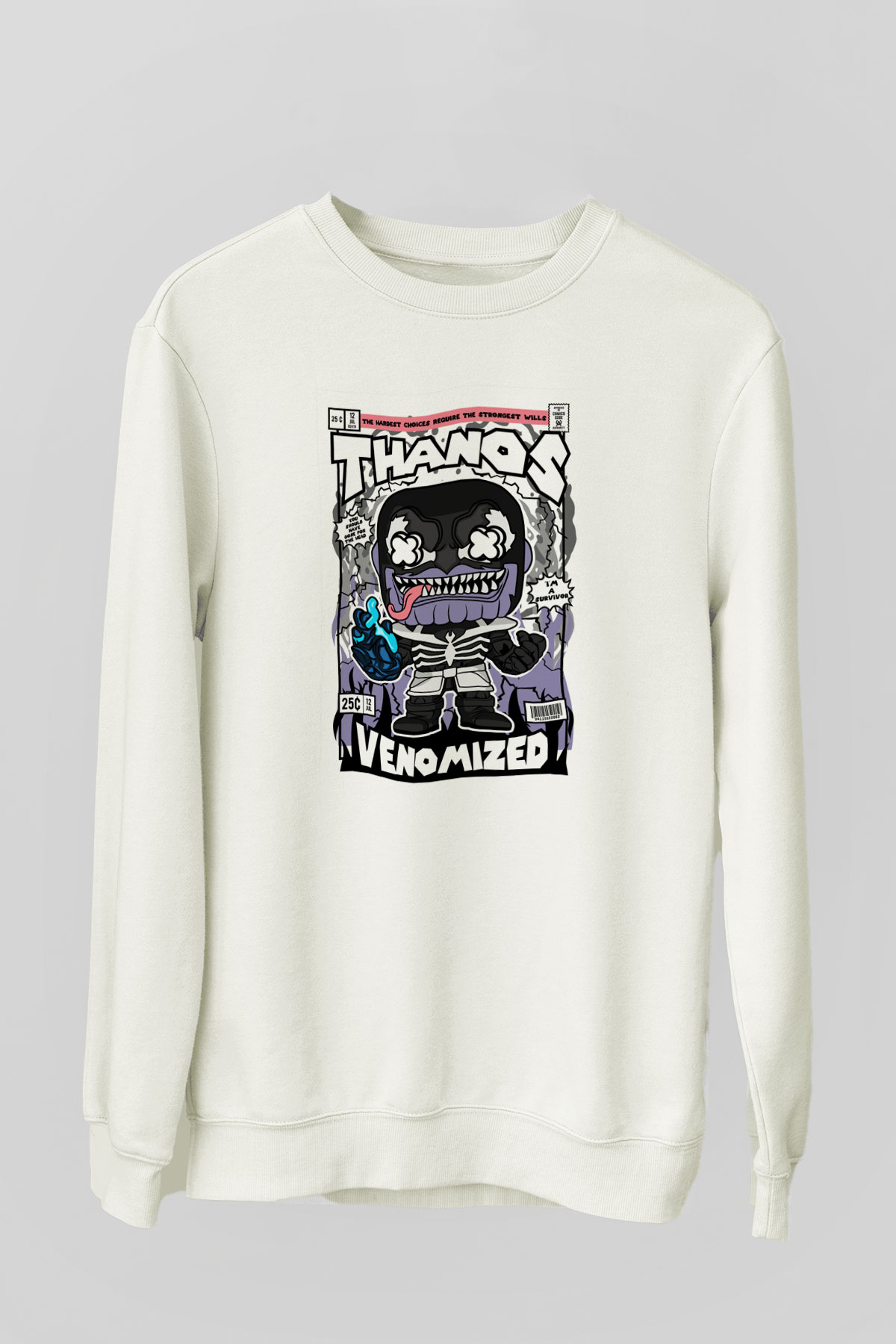 Thanos Venomized Baskılı Unisex Beyaz Sweatshirt