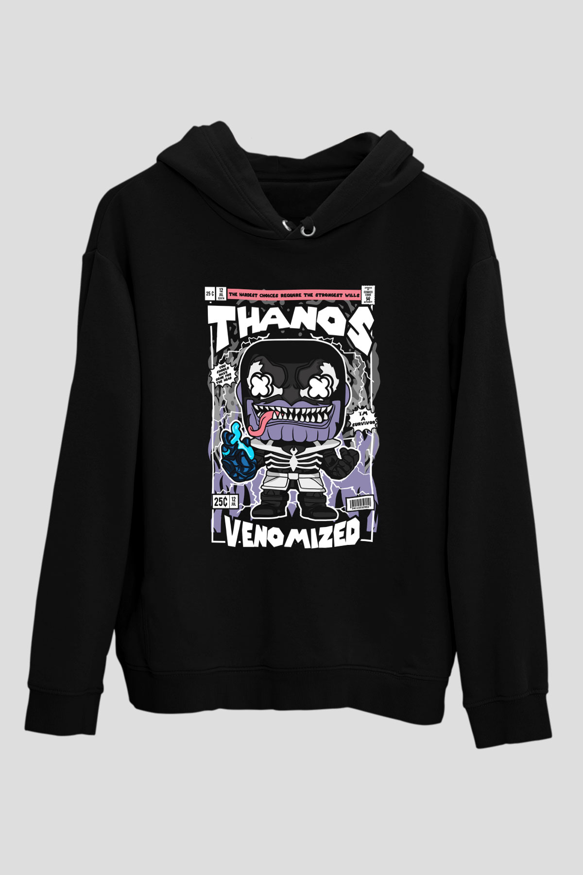 Thanos Venomized Baskılı Unisex Siyah Hoodie