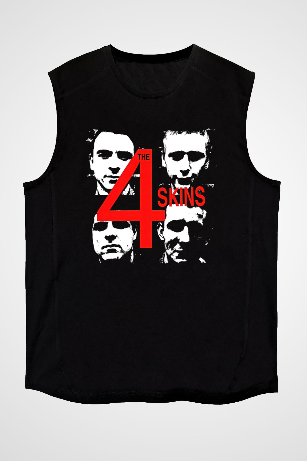 The 4 Skins Baskılı Unisex Siyah Kolsuz Tişört - Tshirt