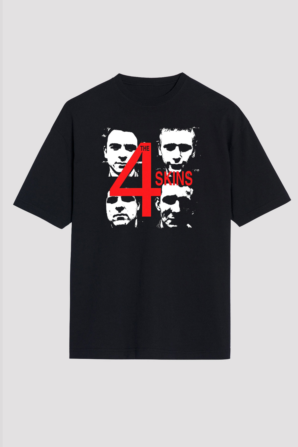 The 4 Skins Baskılı Unisex Siyah Oversize Tişört - Tshirt