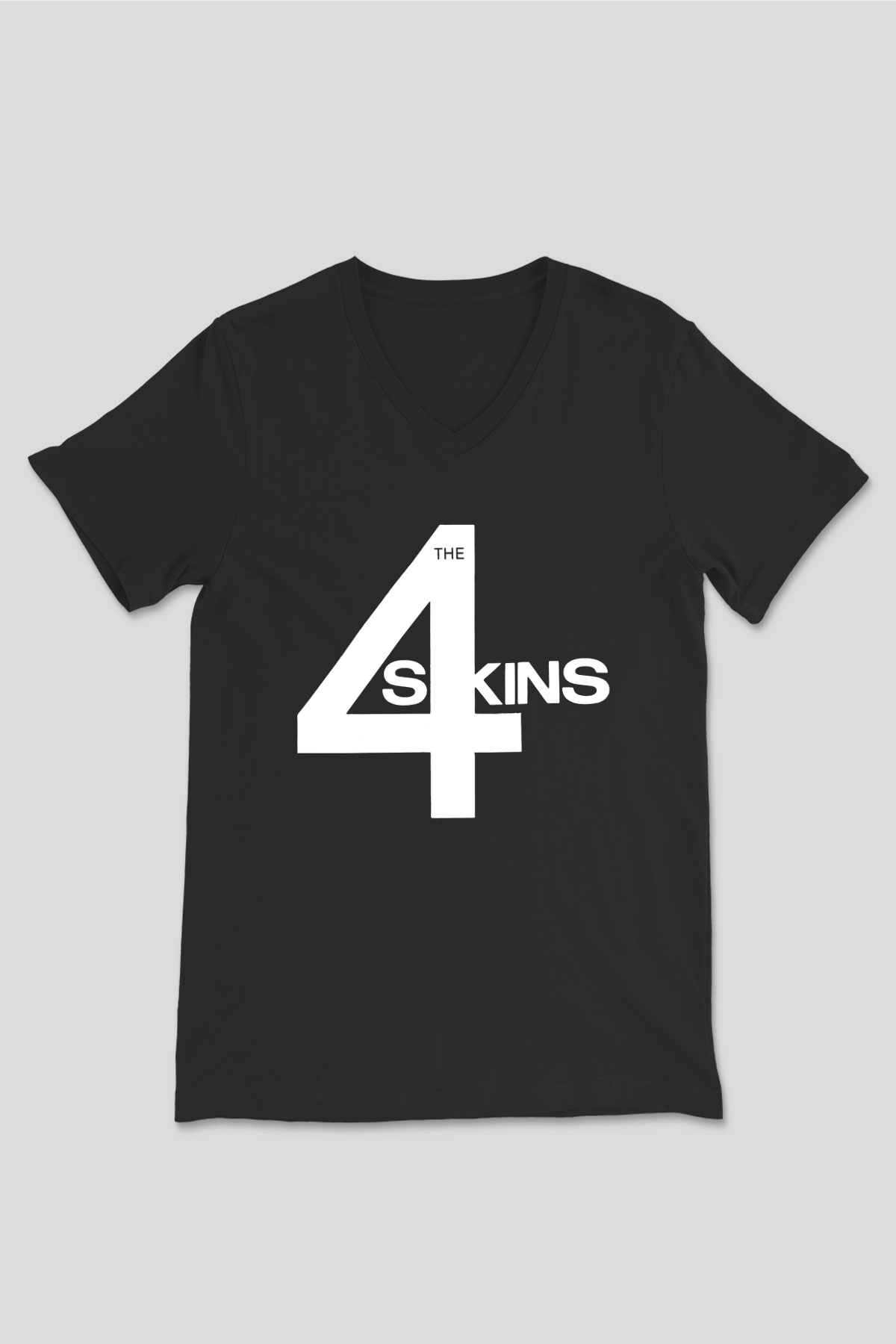 The 4 Skins Baskılı Unisex Siyah V Yaka Tişört - Tshirt