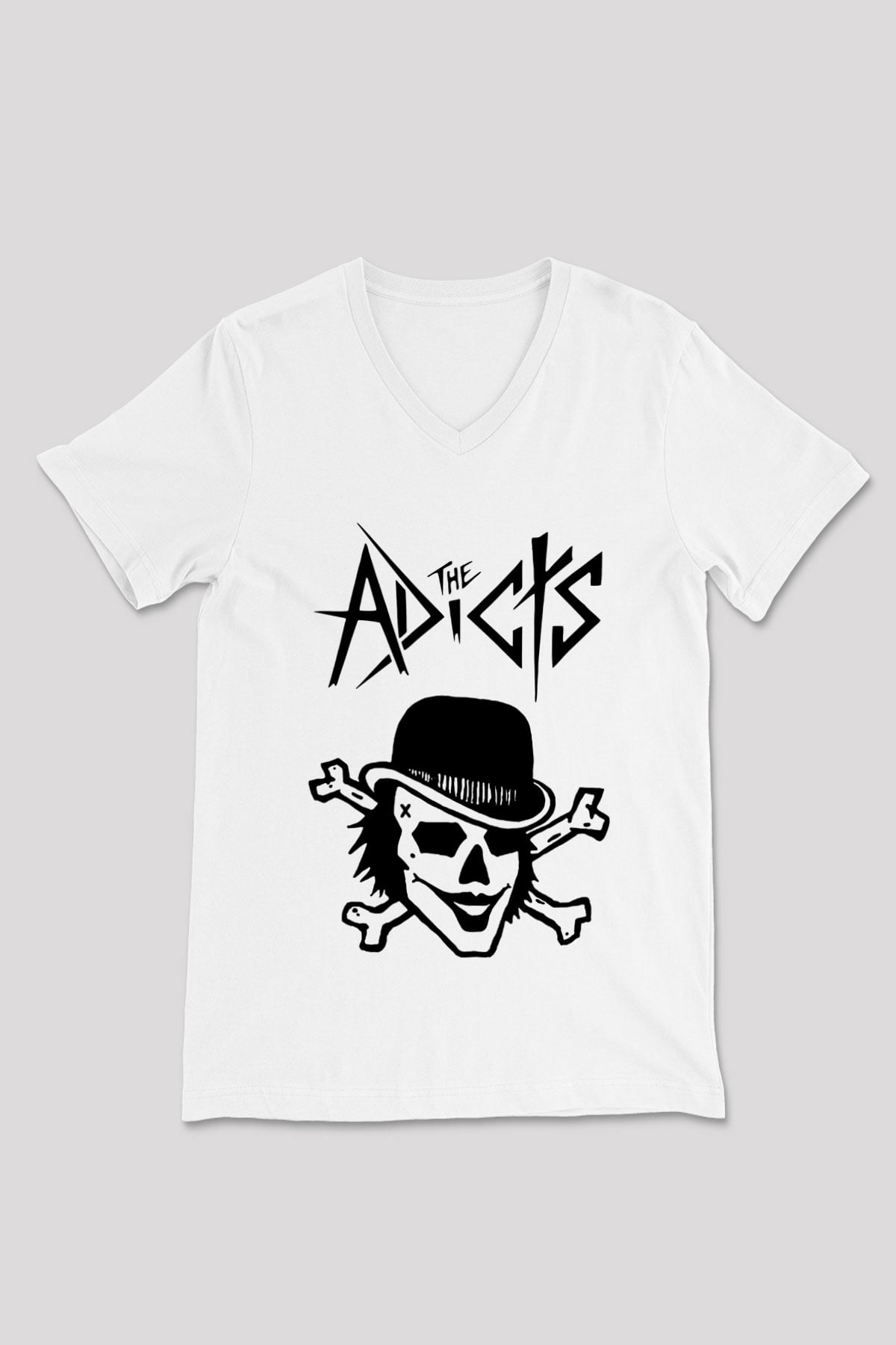 The Adicts Beyaz Unisex V Yaka Tişört T-Shirt