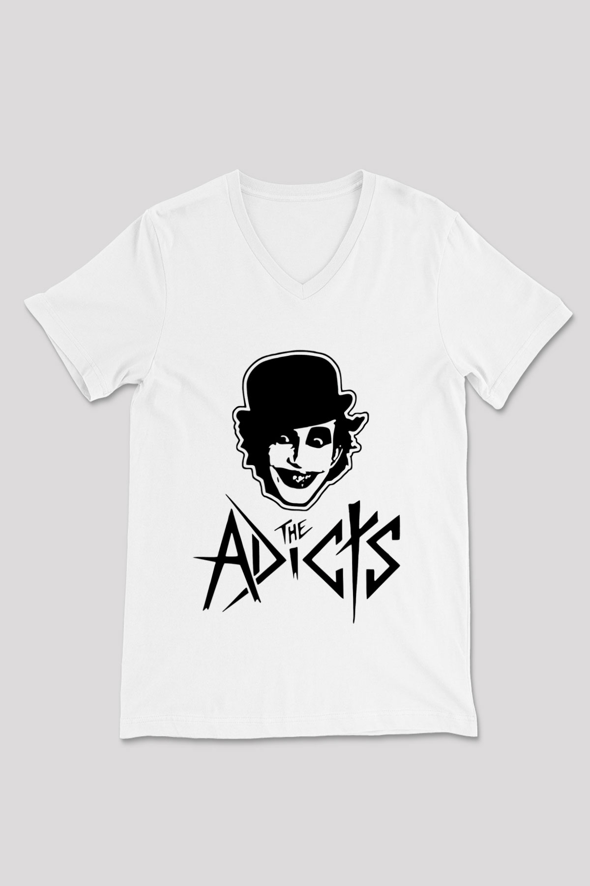The Adicts Beyaz Unisex V Yaka Tişört T-Shirt