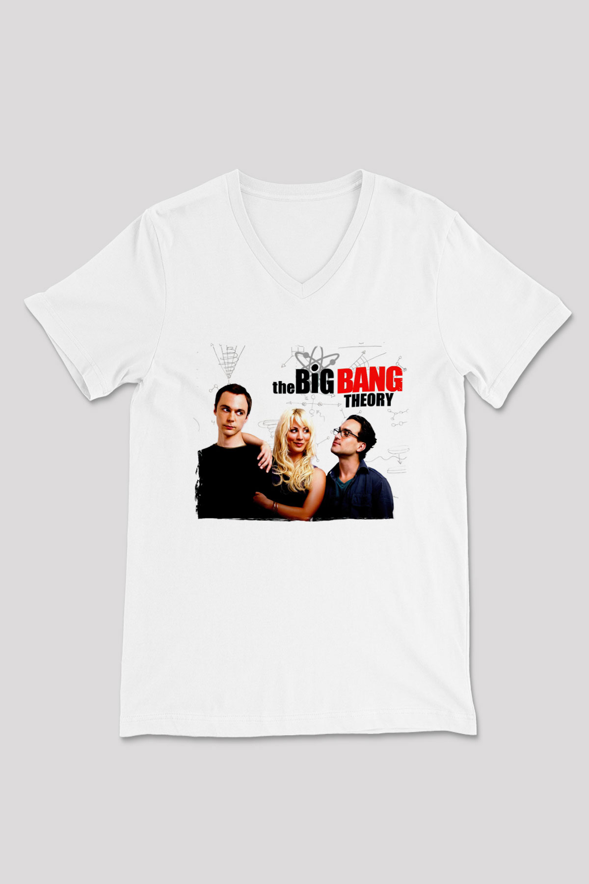 The Big Bang Theory Beyaz Unisex V Yaka Tişört