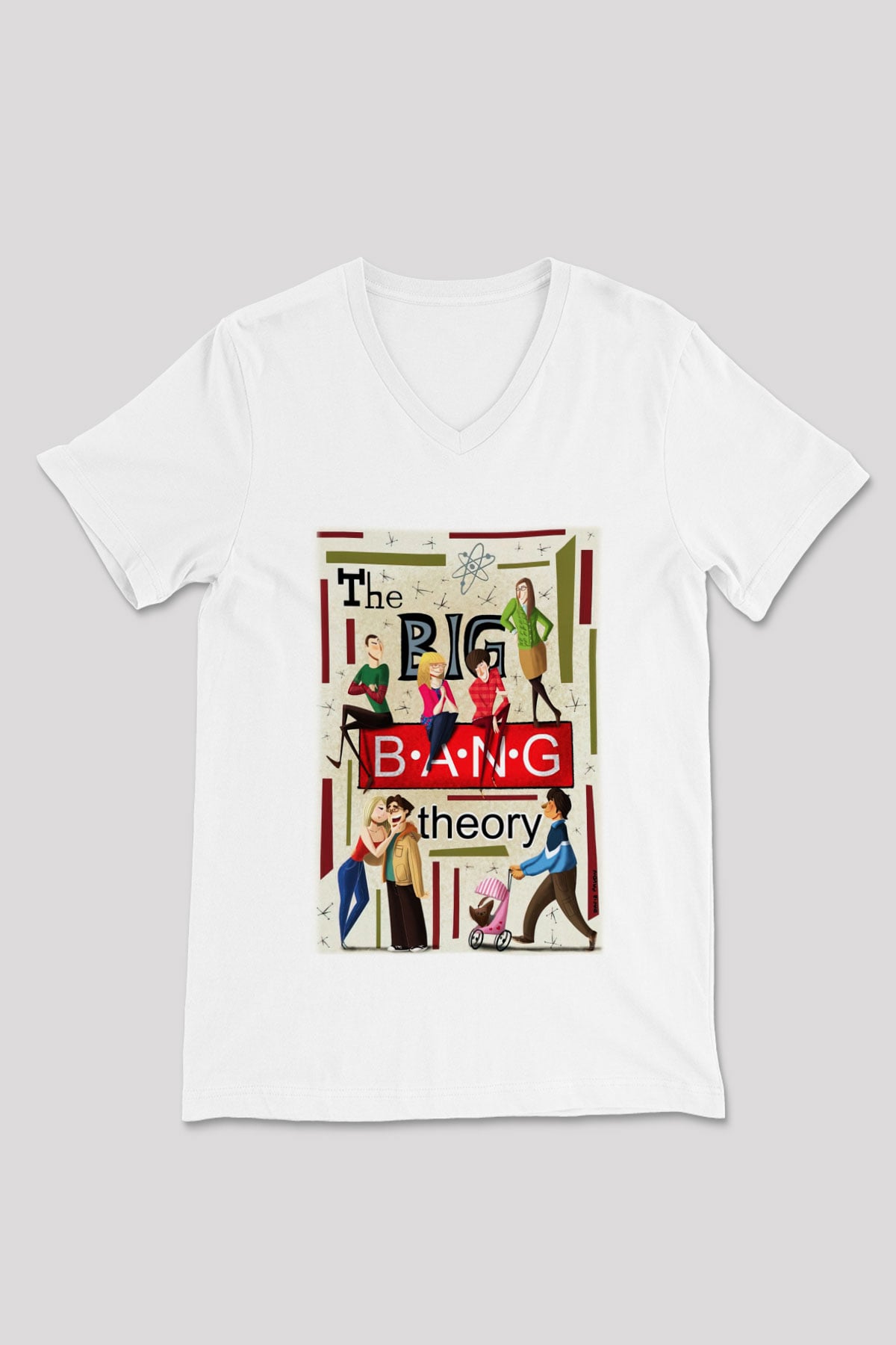The Big Bang Theory Beyaz Unisex V Yaka Tişört T-Shirt