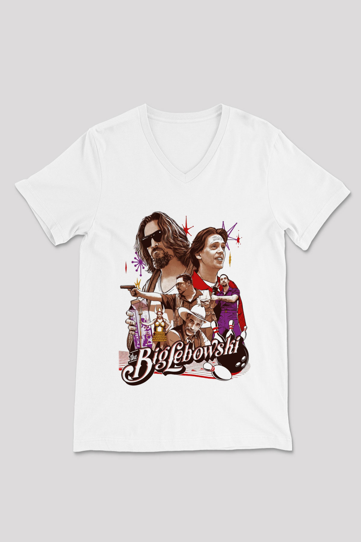 The Big Lebowski Büyük Lebowski Beyaz Unisex V Yaka Tişört