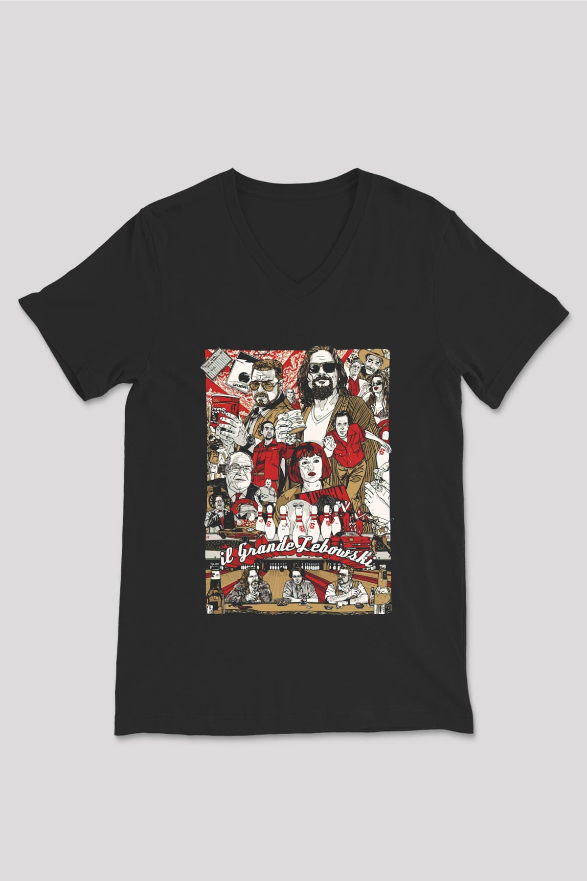 The Big Lebowski Büyük Lebowski Siyah Unisex V Yaka Tişört