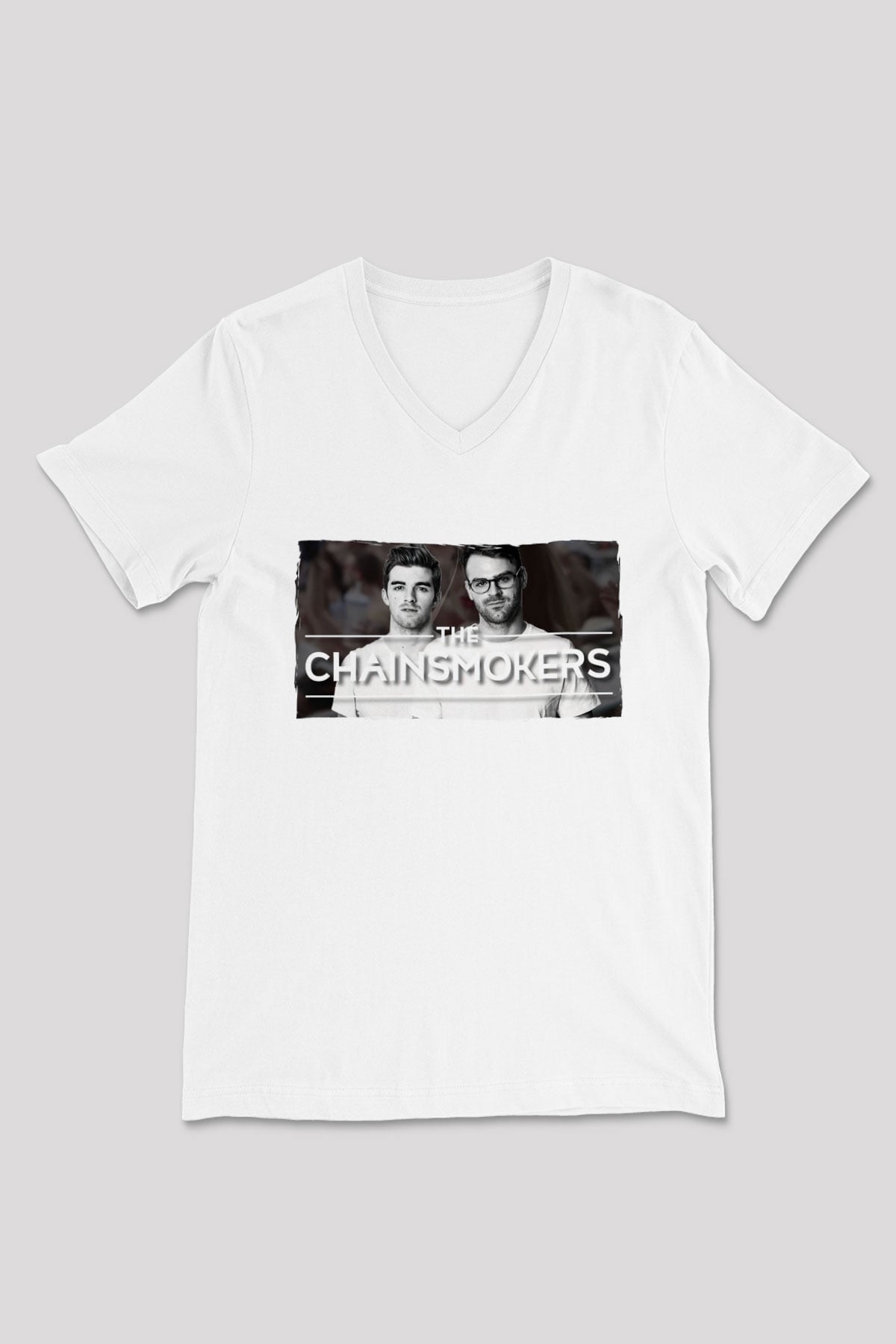 The Chainsmokers Beyaz Unisex V Yaka Tişört
