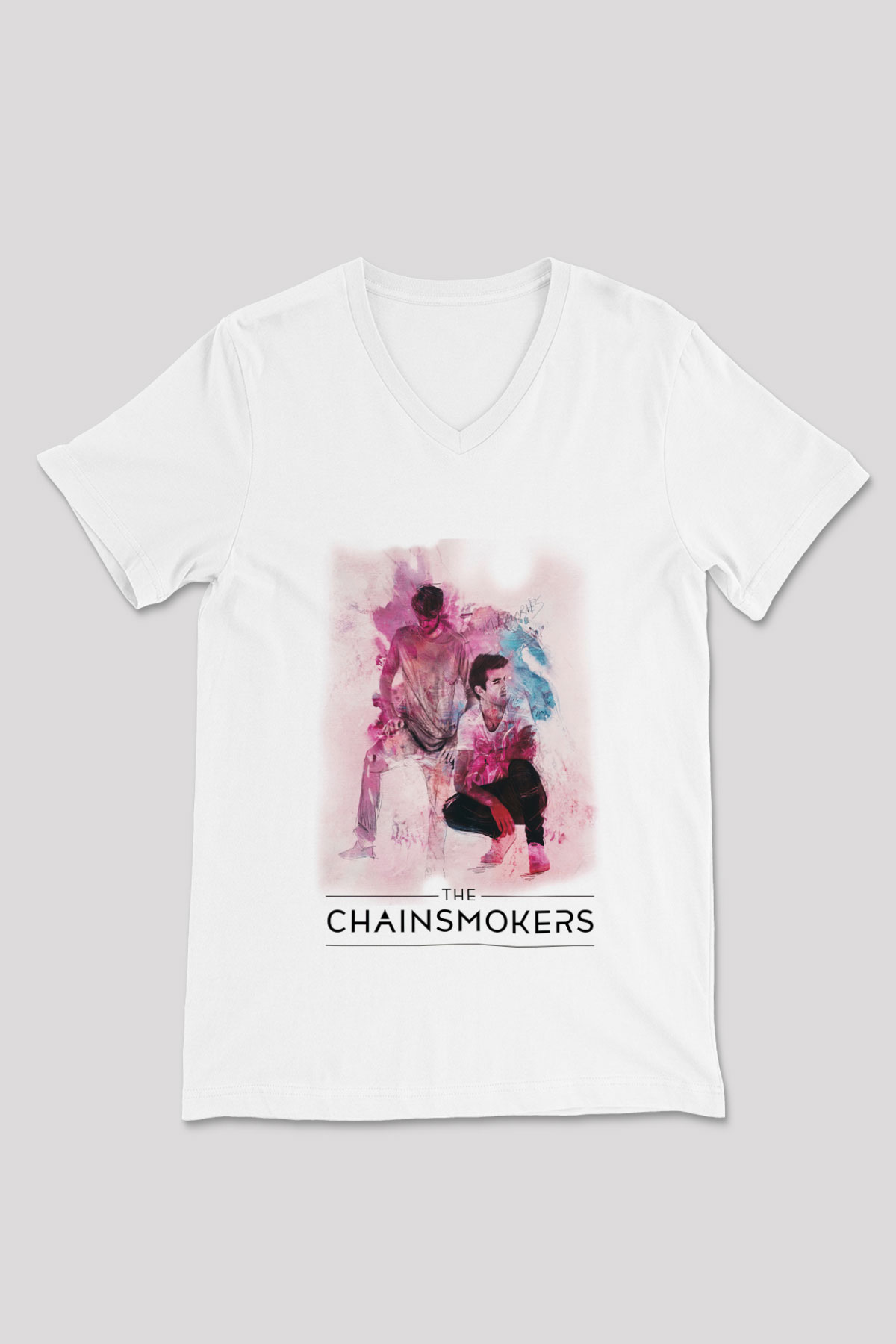 The Chainsmokers Beyaz Unisex V Yaka Tişört